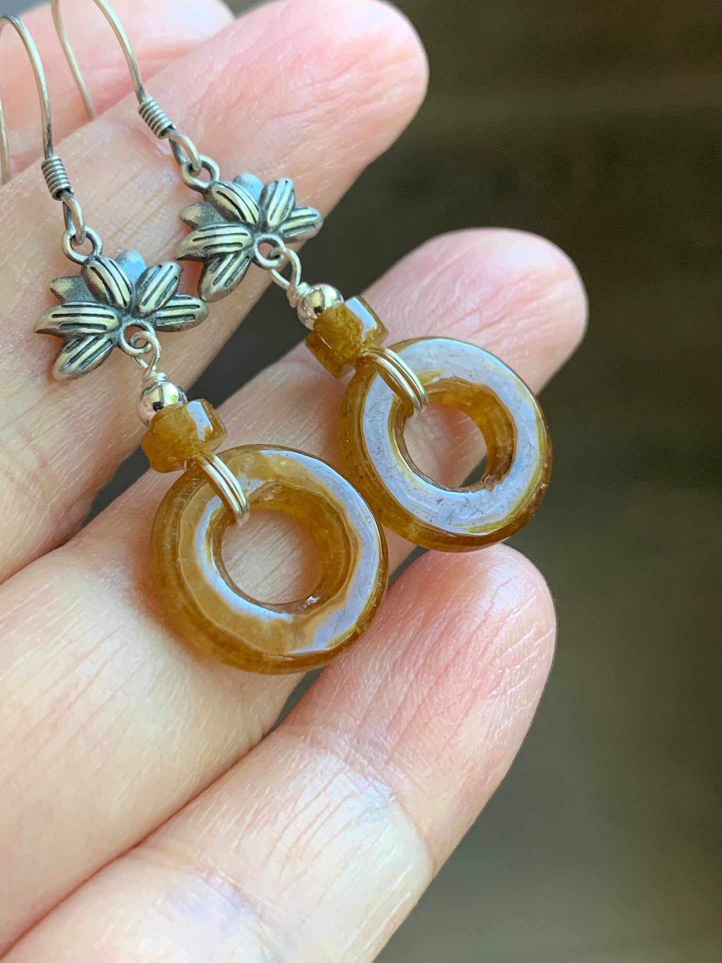 Natural Burmese Icy Highly Translucent Rich Yellow Jadeite Ping An Kou Donut Dangle Earrings S925 Sterling Silver 天然缅甸A货冰透鸡油黄翡翠平安扣银耳吊