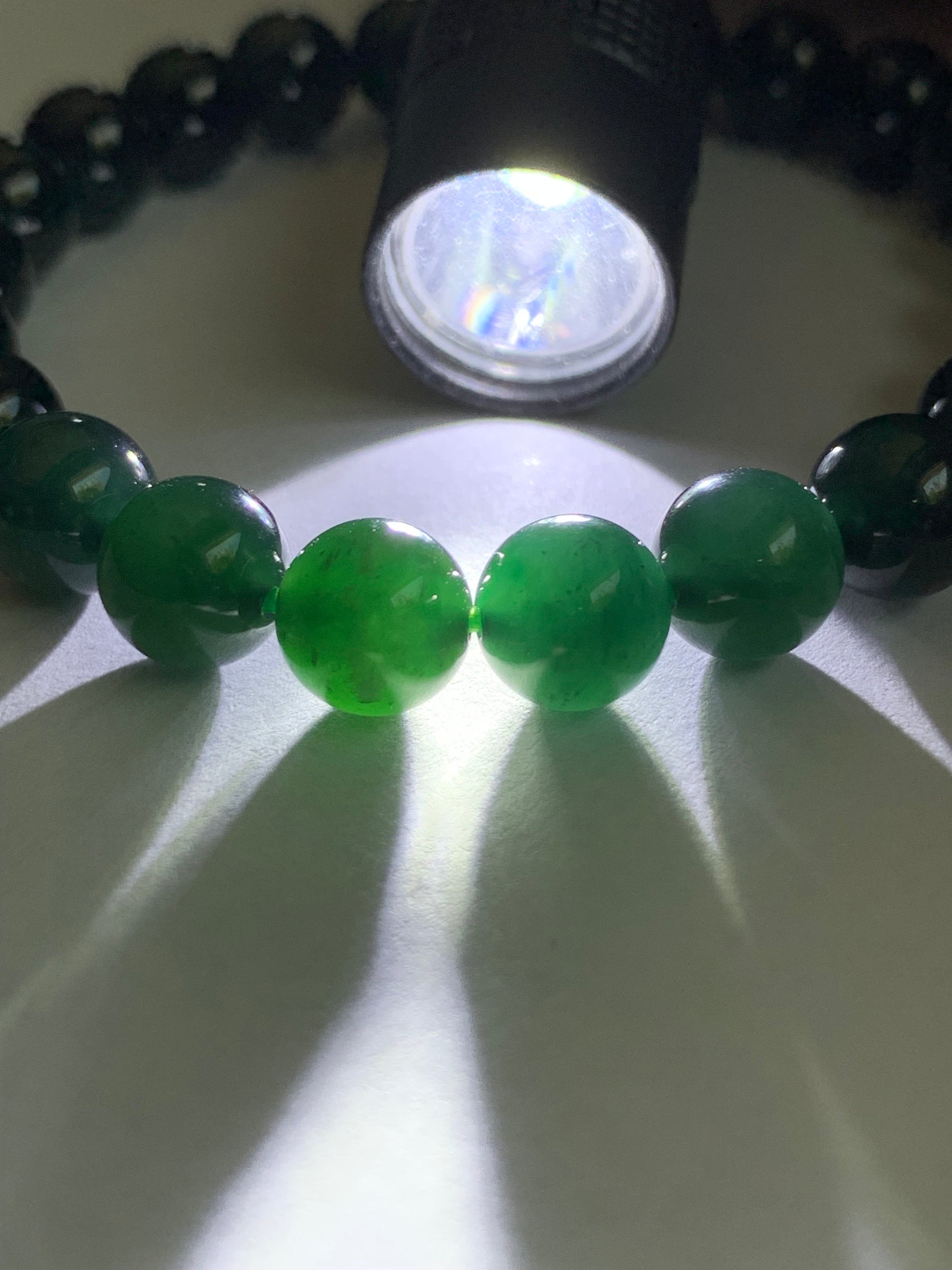 Natural Guatemalan Icy Translucent Gelatinous Dark Teal Green Jadeite Beaded Bracelet 7.9mm 6.5” 20g 天然老种冰胶危湖水绿翡翠手串 HSL36