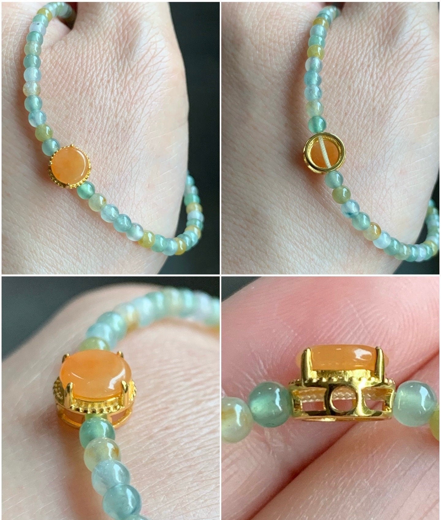Petite Natural Grade A Icy Highly Translucent Multicolored Jade Jadeite Beads Sterling Silver Charm Beaded Bracelet 7” 5g 天然冰多宝翡翠小珠潘多拉珠手串