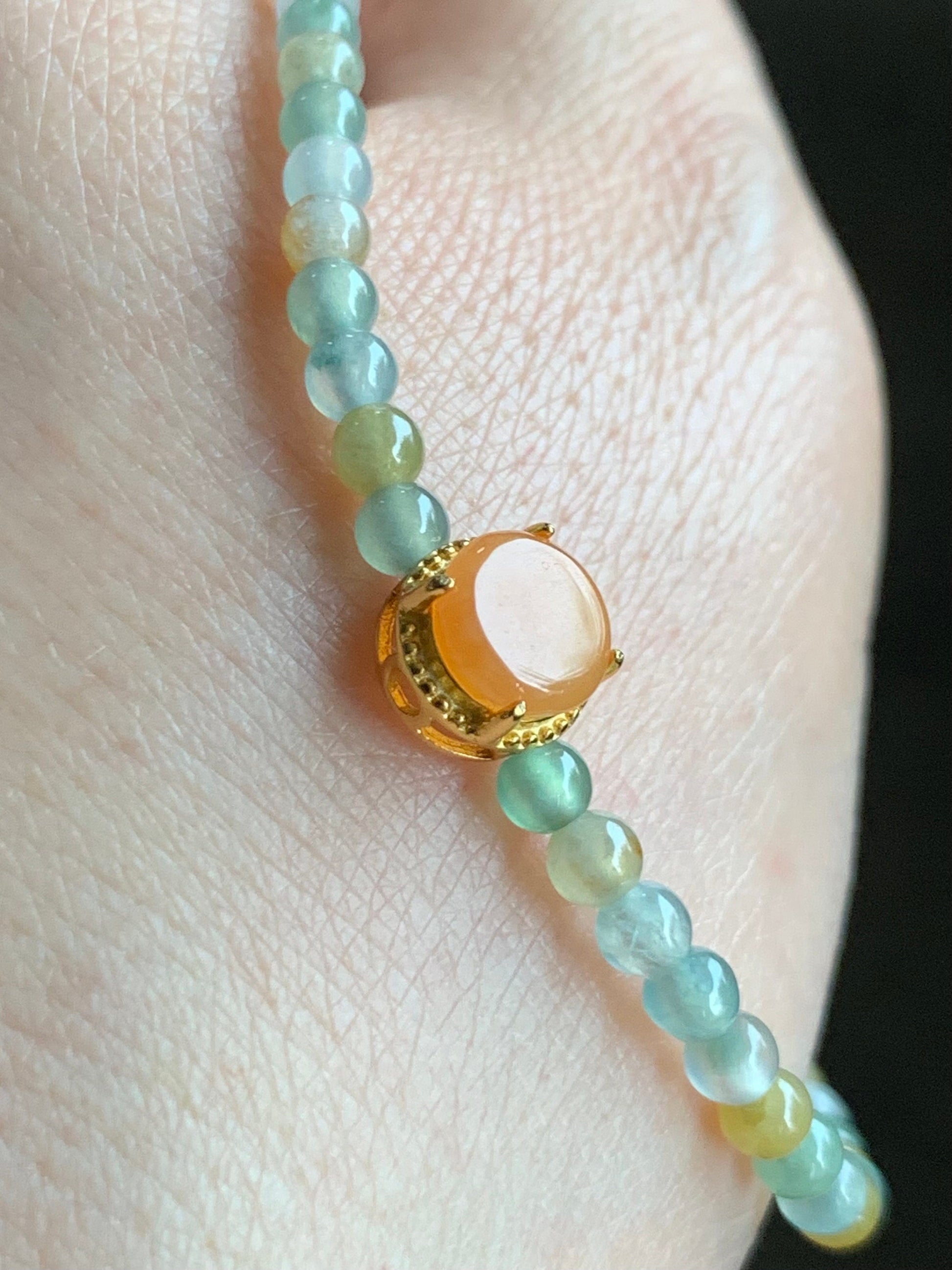 Petite Natural Grade A Icy Highly Translucent Multicolored Jade Jadeite Beads Sterling Silver Charm Beaded Bracelet 7” 5g 天然冰多宝翡翠小珠潘多拉珠手串
