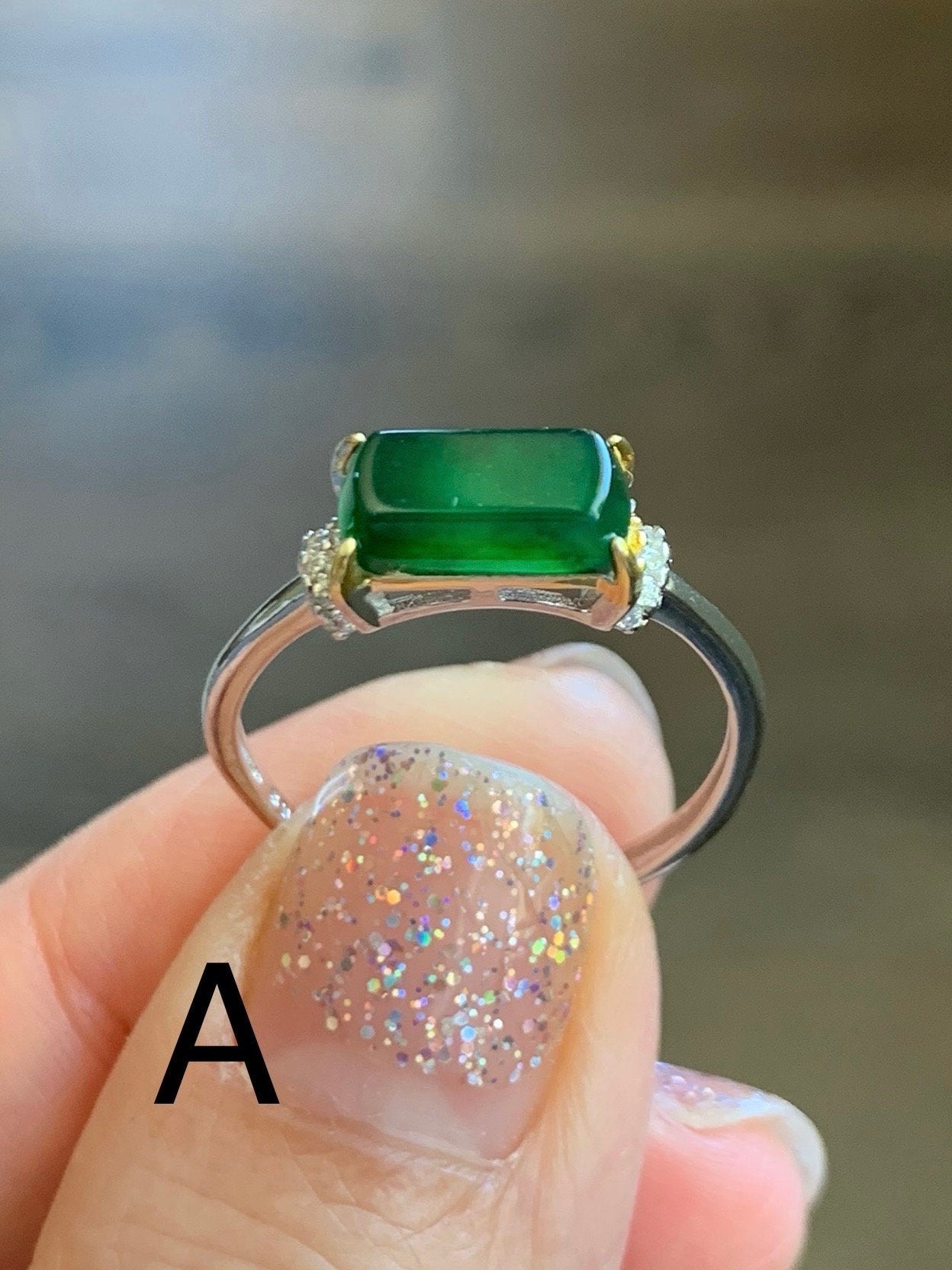 Natural Guatemalan Highly Translucent Icy Green Jadeite Saddle Ring S925 Silver Size Adjustable 天然老种冰绿危地马拉翡翠马鞍银镶戒指 MAX80N