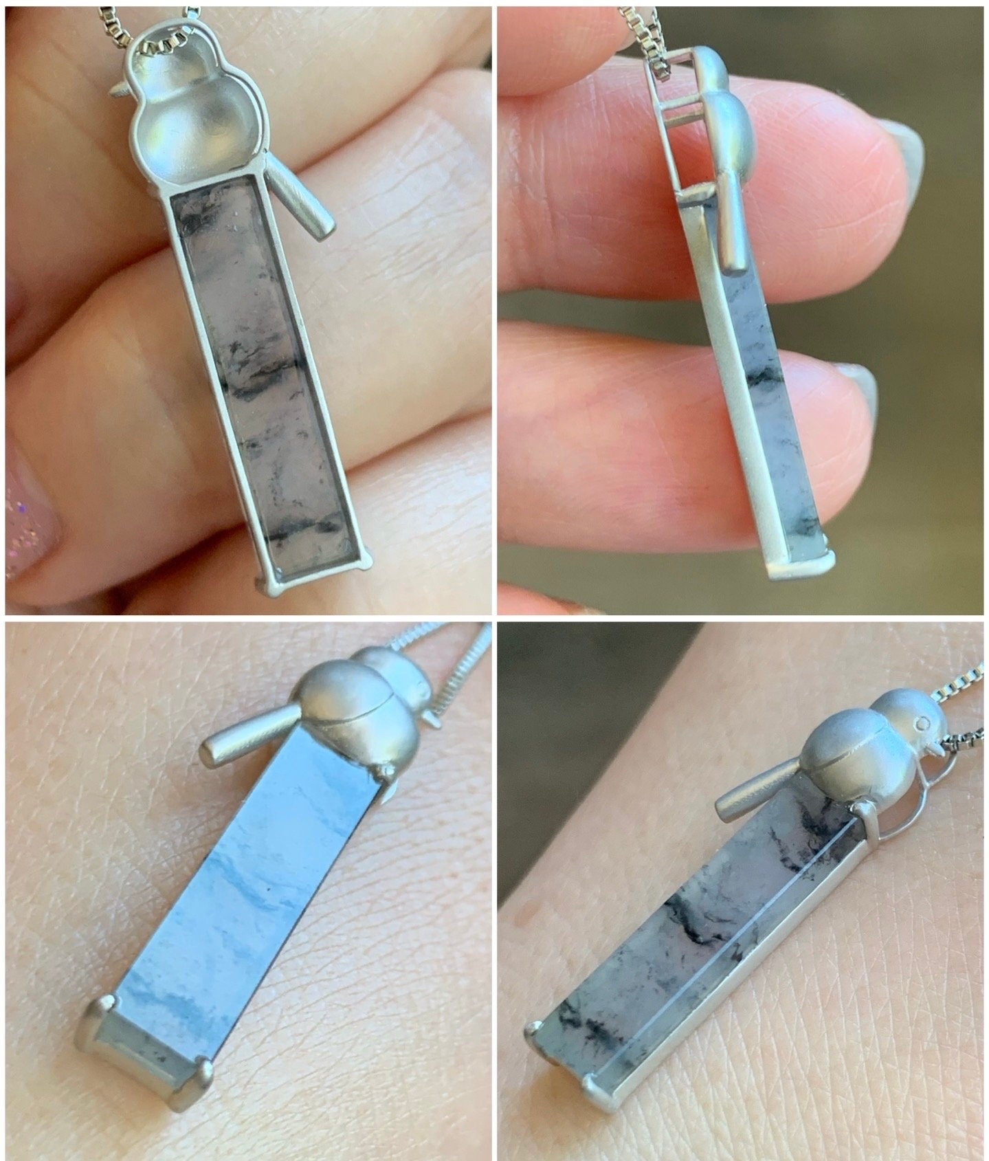 Certified Natural Burmese Icy Highly Translucent Wuji Jadeite Elongated Rectangle Pendant 18K White Gold Bird Design 天然缅甸老种冰乌鸡翡翠小鸟镶嵌吊坠 7069