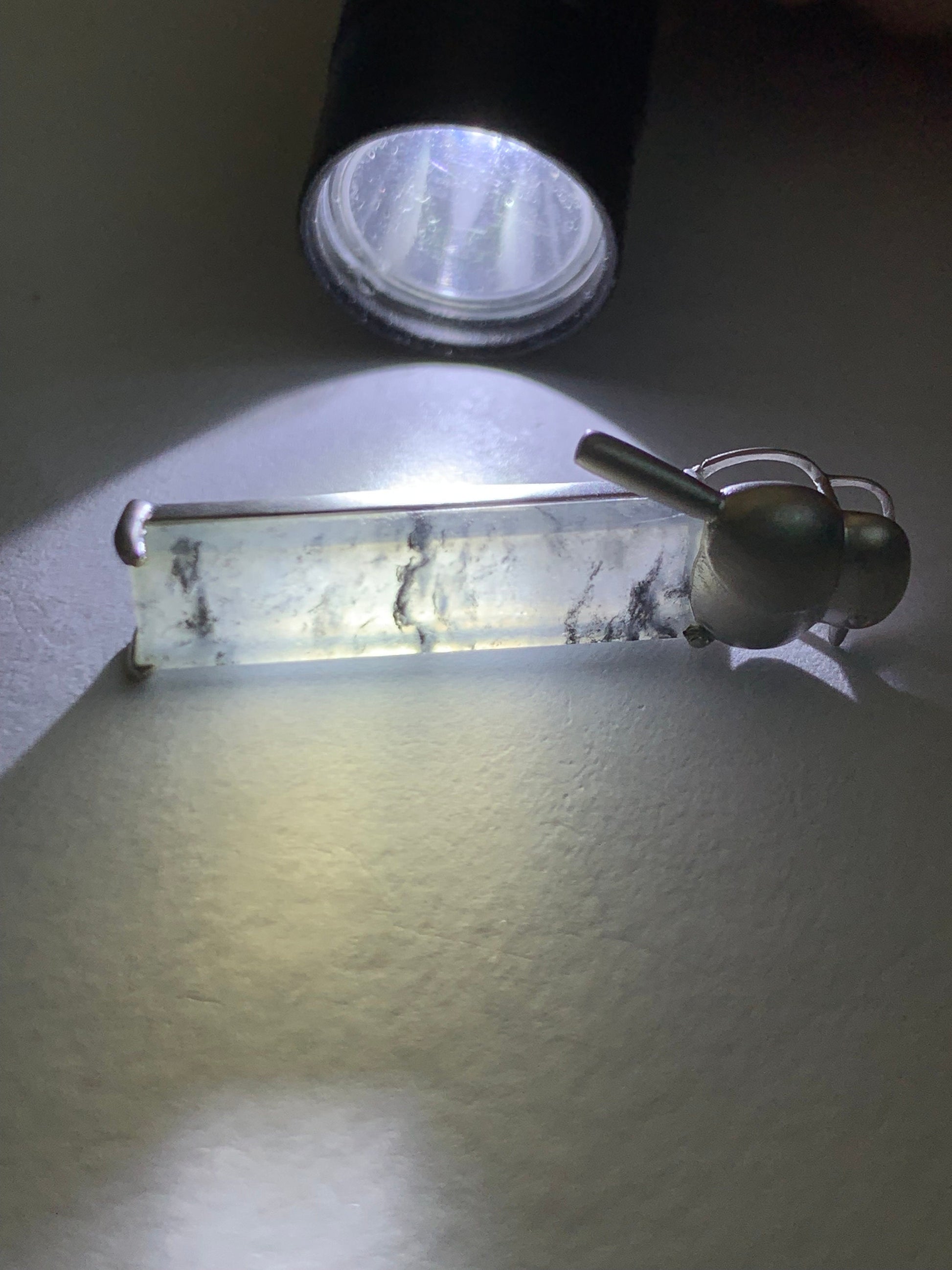 Certified Natural Burmese Icy Highly Translucent Wuji Jadeite Elongated Rectangle Pendant 18K White Gold Bird Design 天然缅甸老种冰乌鸡翡翠小鸟镶嵌吊坠 7069