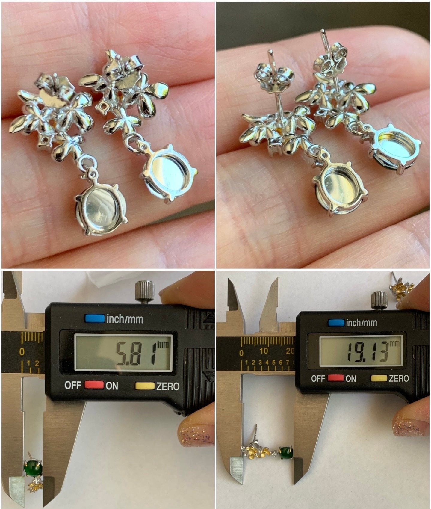 Natural Guatemalan Icy Translucent Vibrant Green Jadeite Spring Flower Stud Earrings Sterling Silver 天然高冰危绿翡翠银镶耳钉