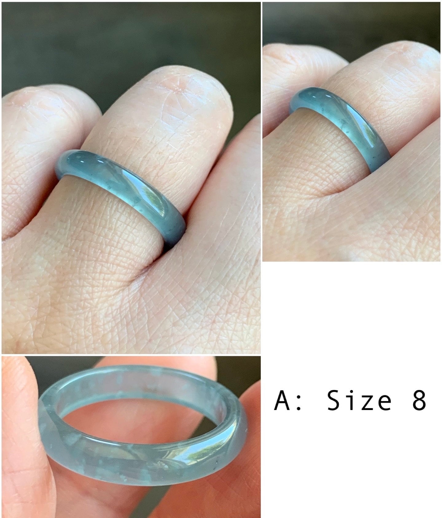 Stunning Natural Guatemalan Icy Highly Translucent Light Blue Jadeite Band Ring Various Sizes 天然冰危起冰起光浅蓝翡翠戒圈 BWL216A-D