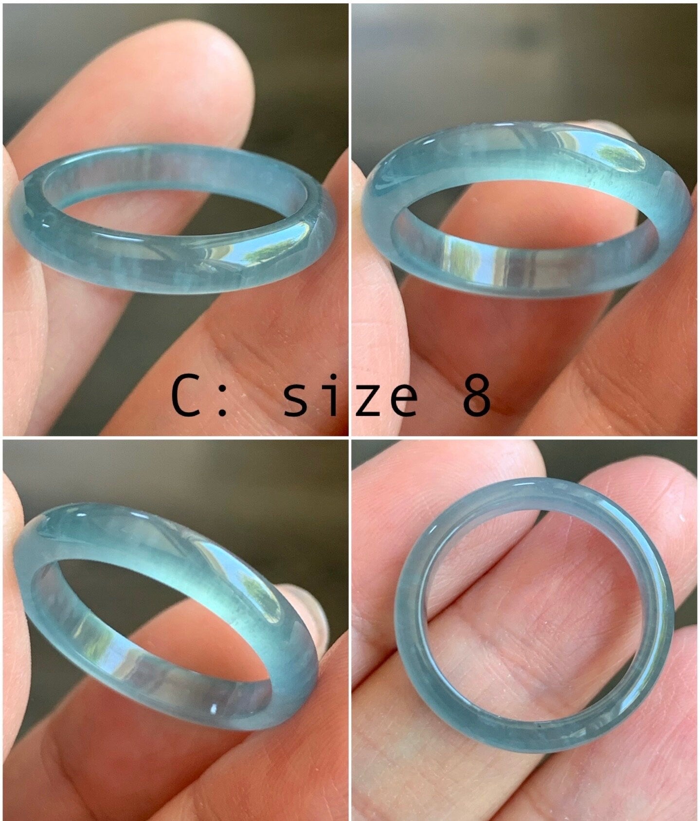 Stunning Natural Guatemalan Icy Highly Translucent Light Blue Jadeite Band Ring Various Sizes 天然冰危起冰起光浅蓝翡翠戒圈 BWL216A-D