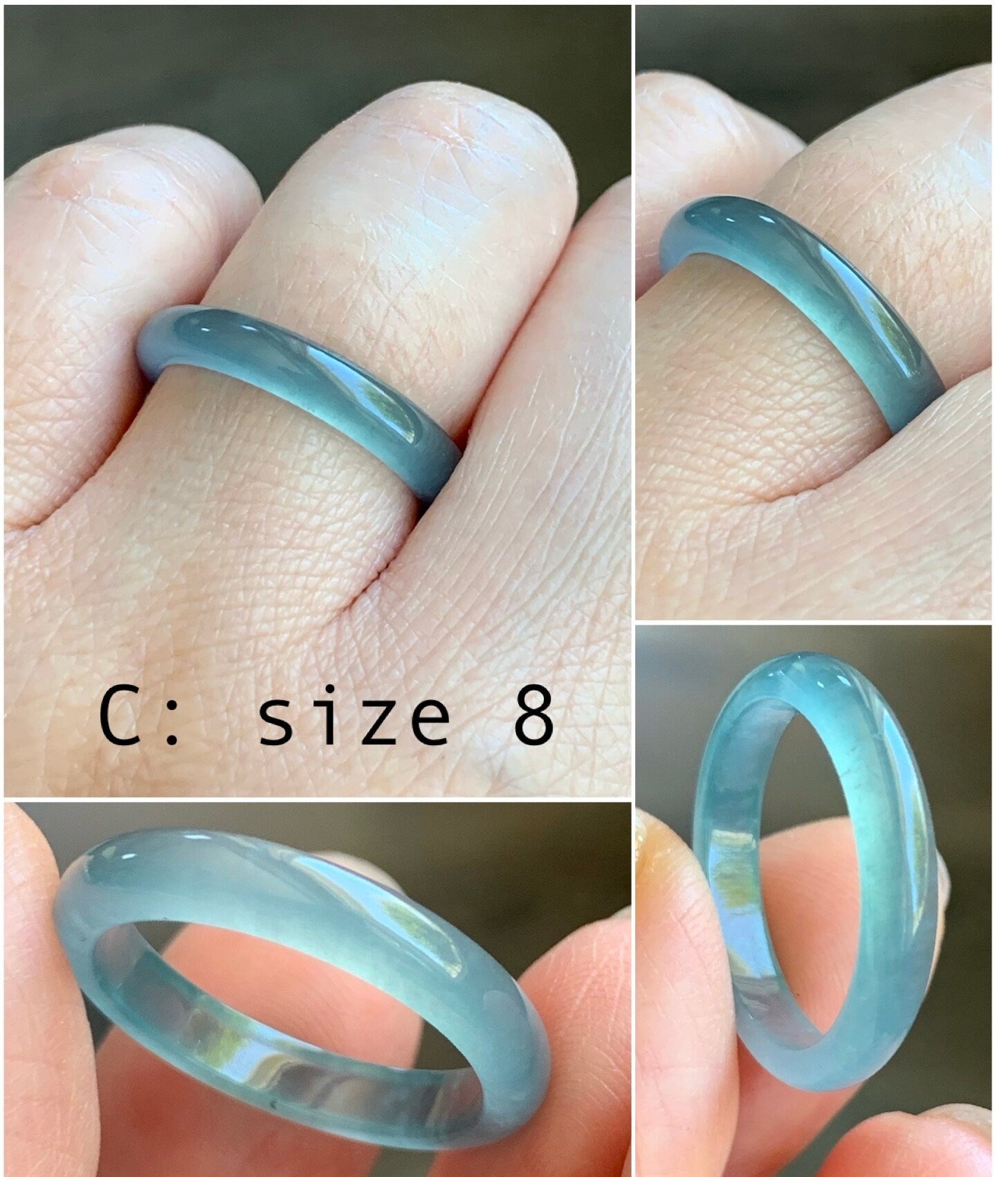 Stunning Natural Guatemalan Icy Highly Translucent Light Blue Jadeite Band Ring Various Sizes 天然冰危起冰起光浅蓝翡翠戒圈 BWL216A-D
