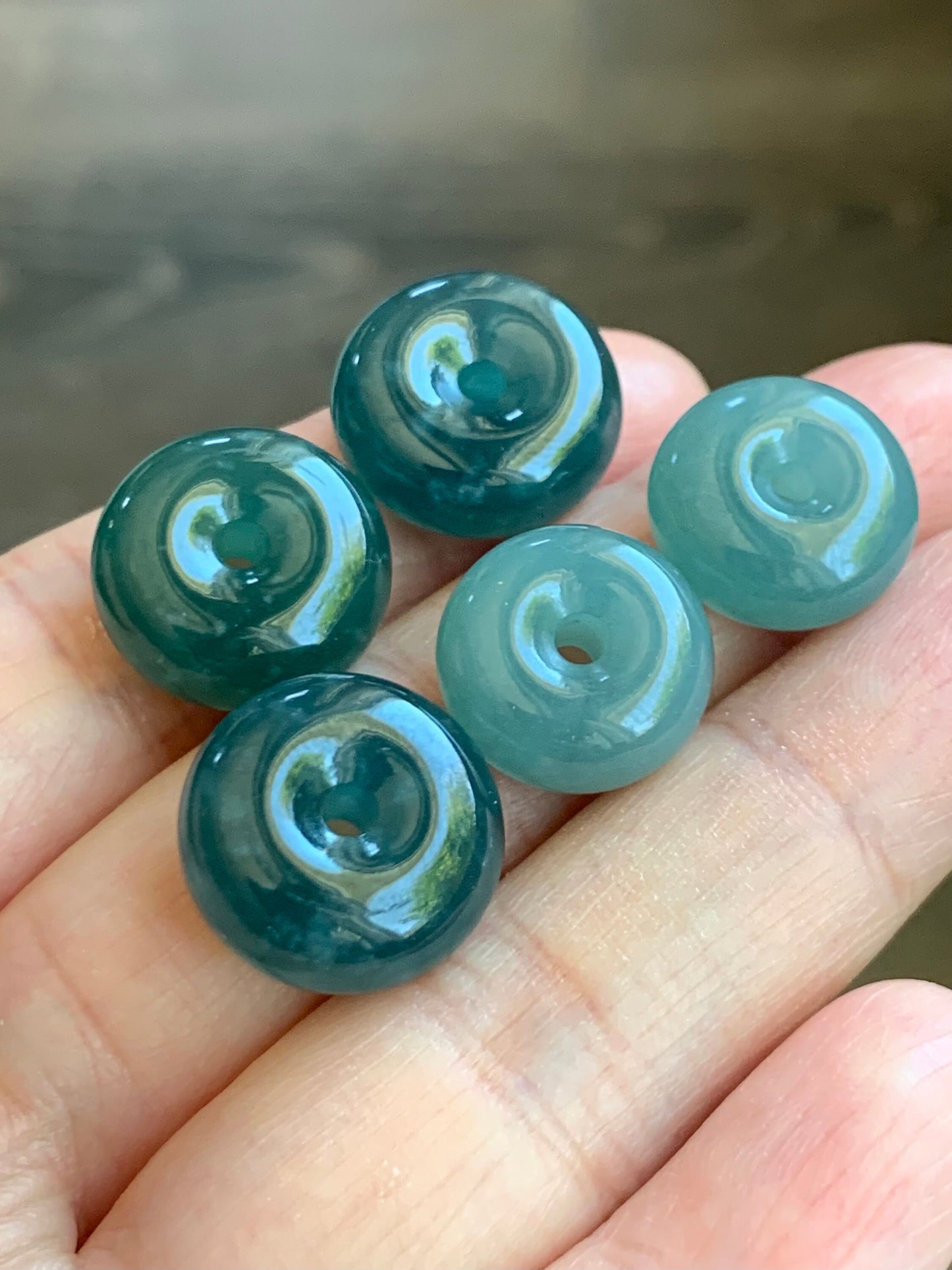 Natural Guatemalan Icy Translucent Teal Blue & Dark Blue Jadeite Thick Ping An Kou Donuts Loose Gem A Lot of 5 天然冰危蓝水翡翠肥扣平安扣