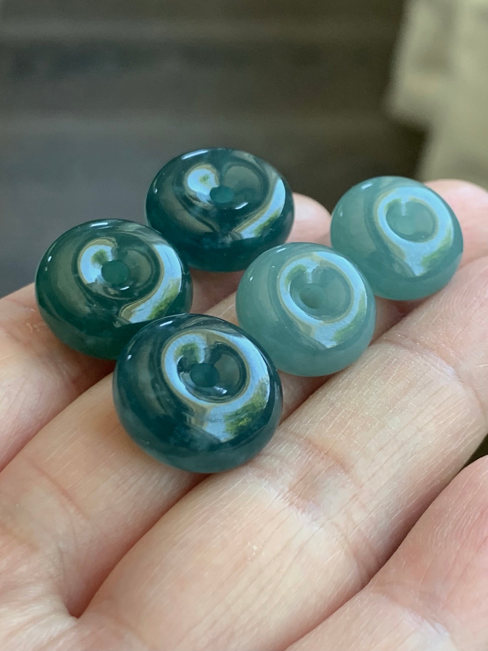 Natural Guatemalan Icy Translucent Teal Blue & Dark Blue Jadeite Thick Ping An Kou Donuts Loose Gem A Lot of 5 天然冰危蓝水翡翠肥扣平安扣