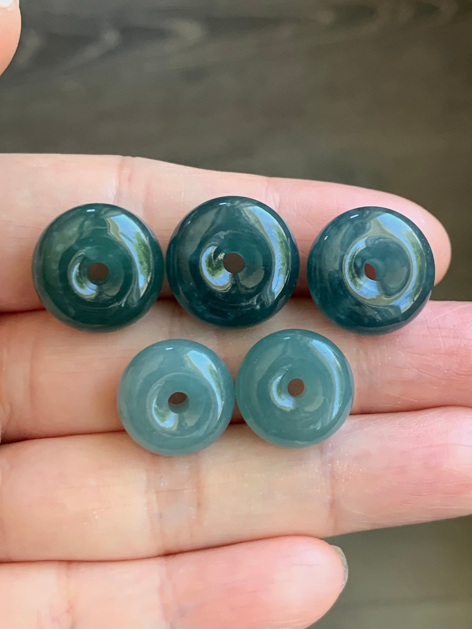 Natural Guatemalan Icy Translucent Teal Blue & Dark Blue Jadeite Thick Ping An Kou Donuts Loose Gem A Lot of 5 天然冰危蓝水翡翠肥扣平安扣