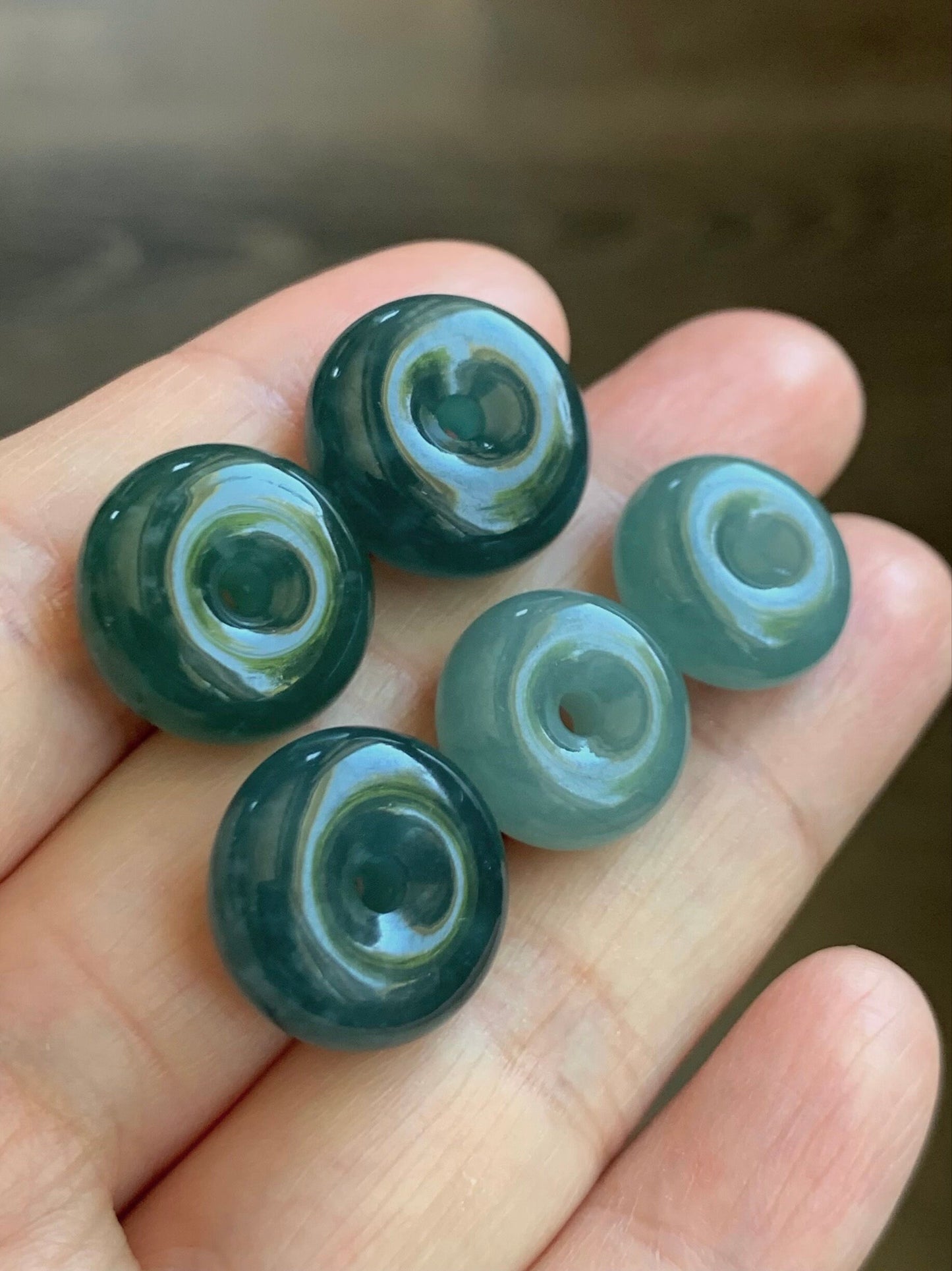 Natural Guatemalan Icy Translucent Teal Blue & Dark Blue Jadeite Thick Ping An Kou Donuts Loose Gem A Lot of 5 天然冰危蓝水翡翠肥扣平安扣