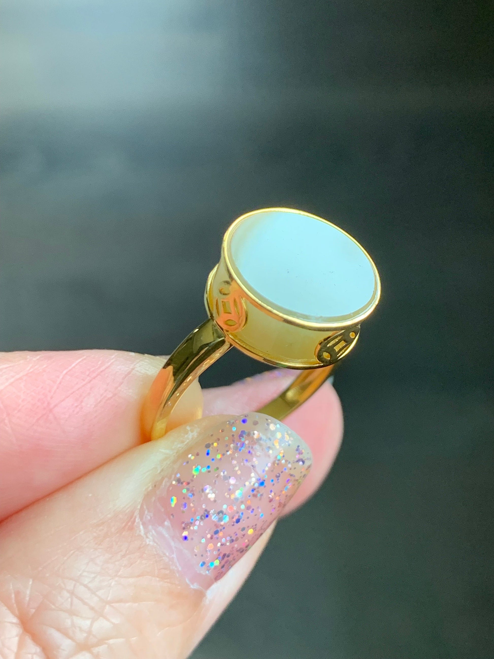 Certified Natural Burmese Icy Translucent Yellow Jadeite Round Wu Shi Pai Disc Ring Size 7.25 18K Yellow Gold 4.2g 天然老种缅甸冰黄翡翠无事牌镶嵌戒指 7042