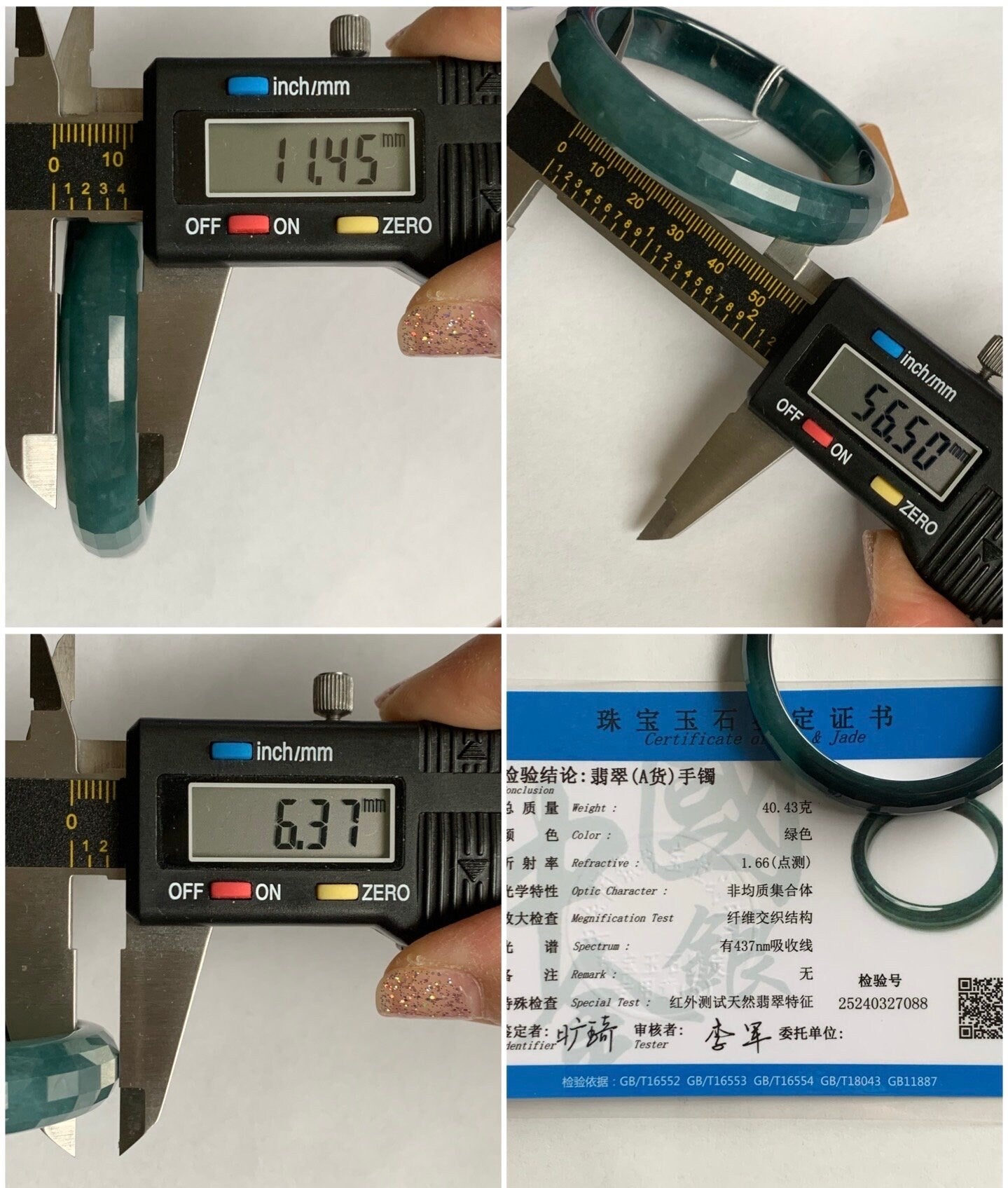 Certified Natural Guatemalan Icy Translucent Dark Blue Jeans Jadeite Faceted Bangle Bracelet 56.5mm 11.4x6.3mm 40.4g 天然老种冰危牛仔蓝翡翠正圈切割面手镯 7088