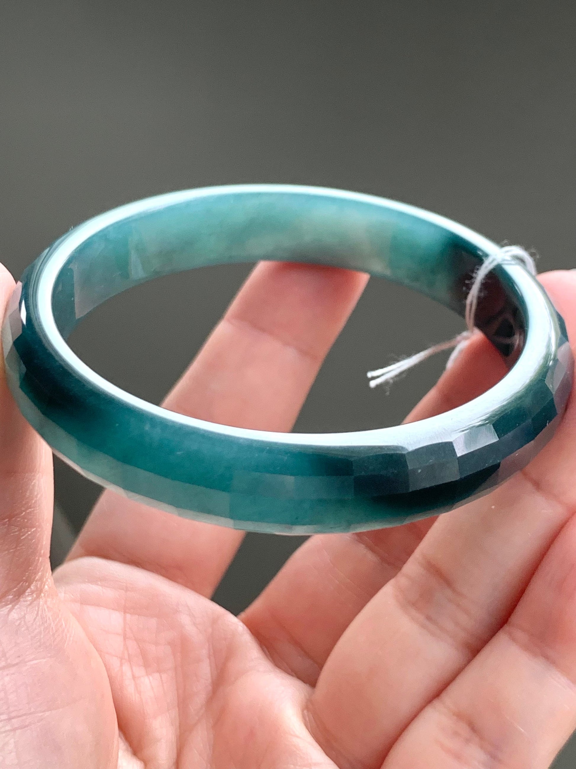 Certified Natural Guatemalan Icy Translucent Dark Blue Jeans Jadeite Faceted Bangle Bracelet 56.5mm 11.4x6.3mm 40.4g 天然老种冰危牛仔蓝翡翠正圈切割面手镯 7088