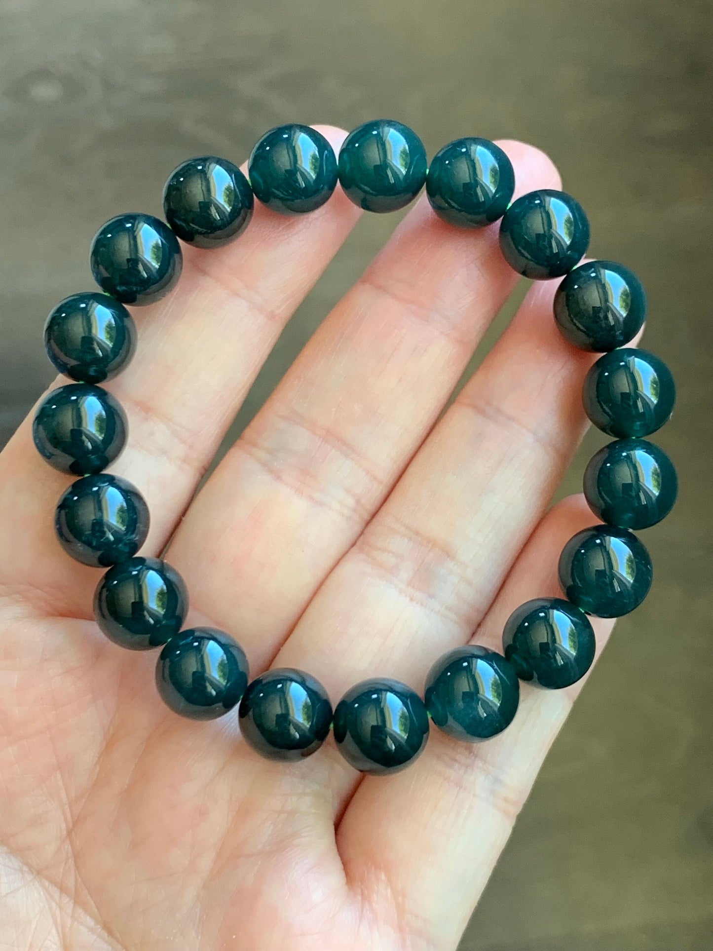 Natural Guatemalan Grade A Icy Translucent Deep Blue Jadeite Beaded Bracelet Stretchy 9.5mm 6.75" 30g 天然冰危深蓝翡翠大卡手串 WSHL325