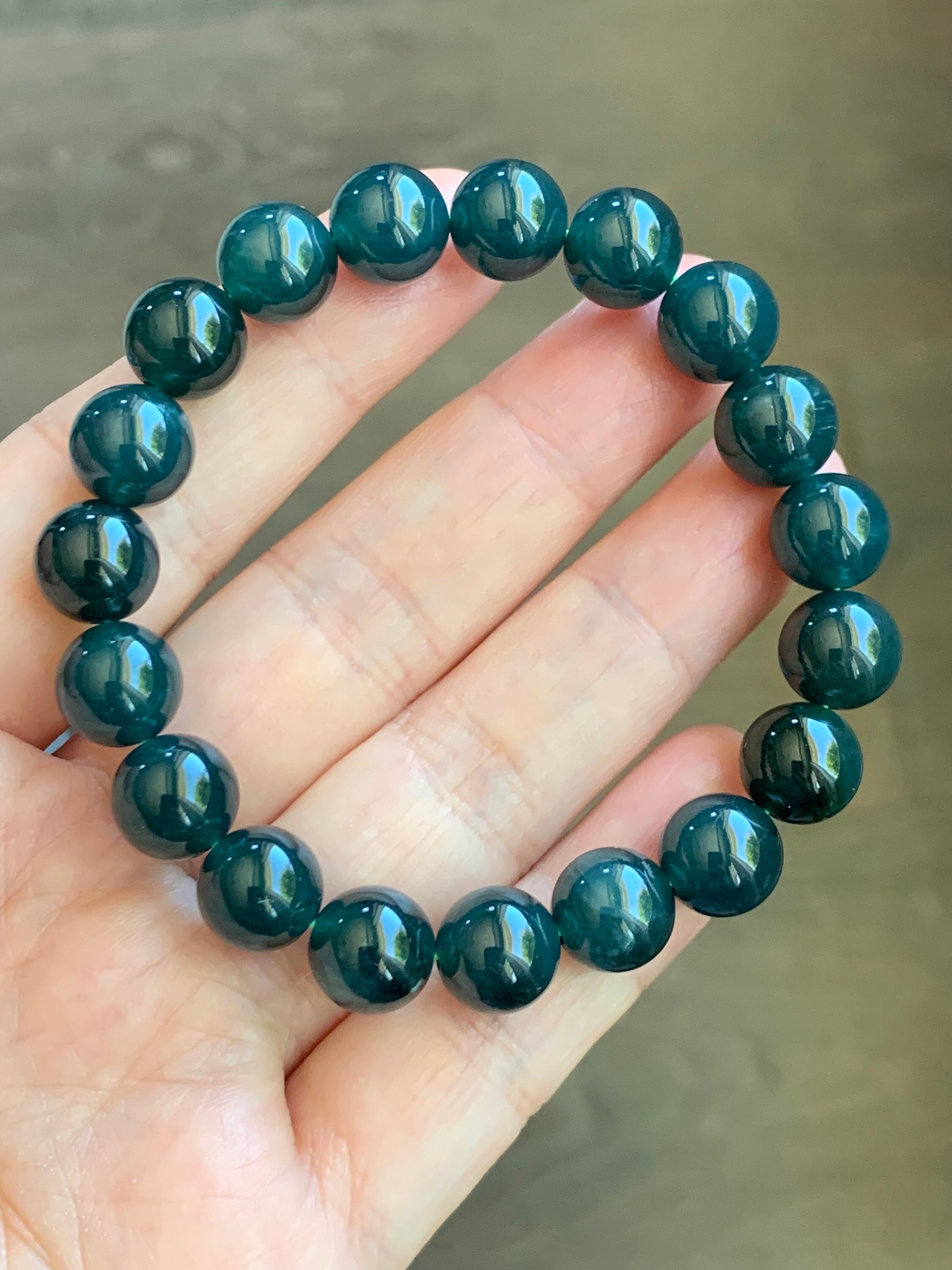 Natural Guatemalan Grade A Icy Translucent Deep Blue Jadeite Beaded Bracelet Stretchy 9.5mm 6.75" 30g 天然冰危深蓝翡翠大卡手串 WSHL325