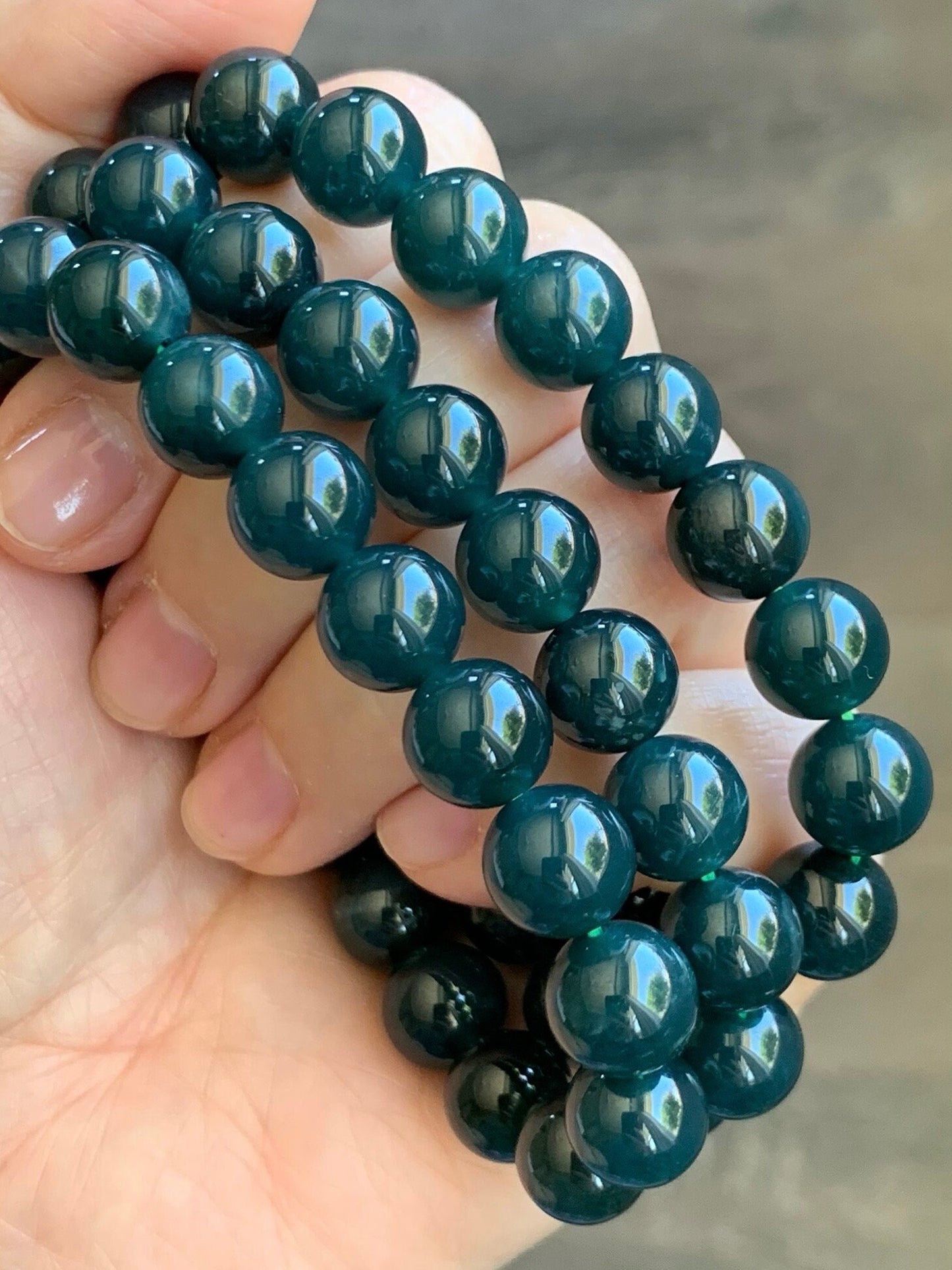 Natural Guatemalan Grade A Icy Translucent Deep Blue Jadeite Beaded Bracelet Stretchy 9.5mm 6.75" 30g 天然冰危深蓝翡翠大卡手串 WSHL325