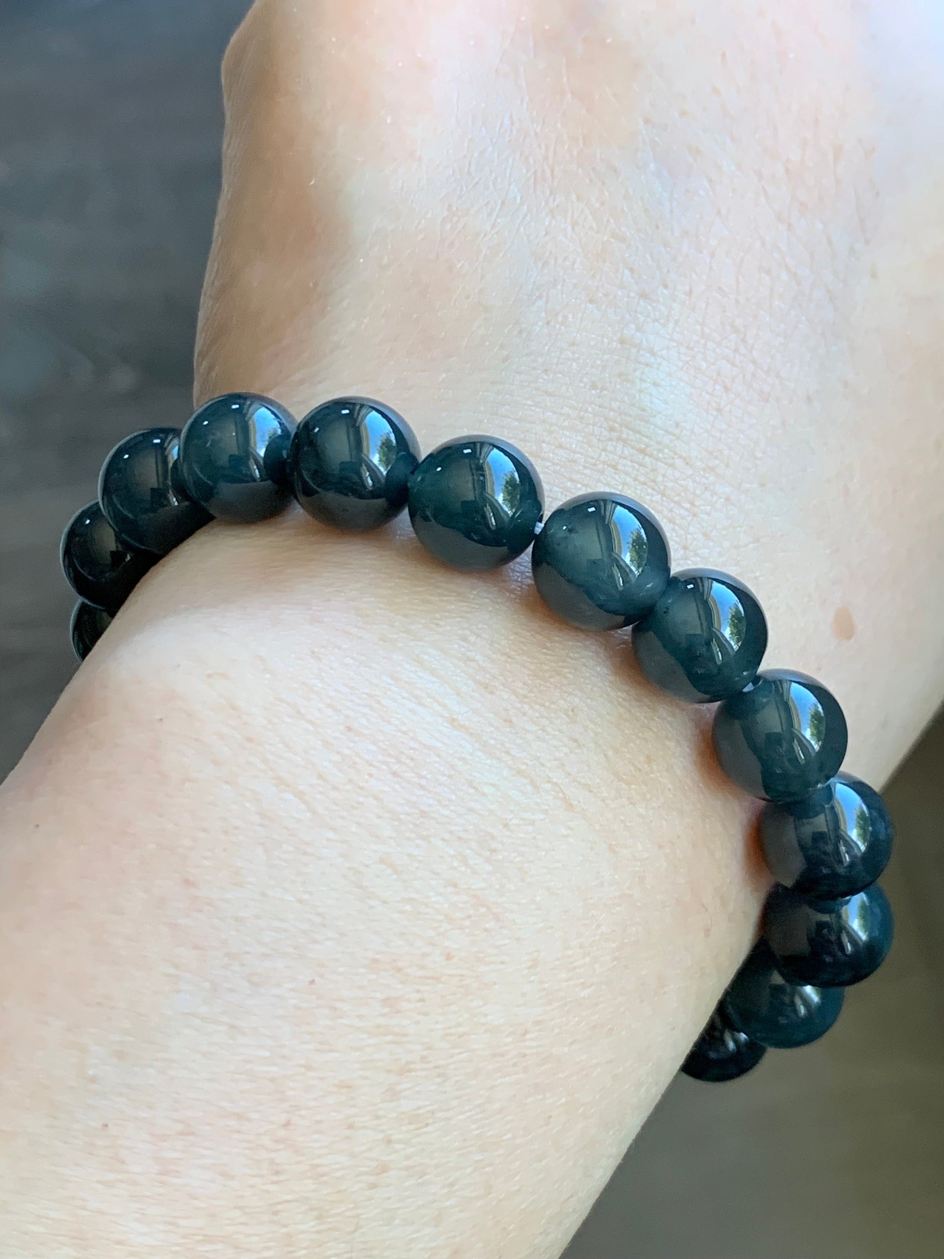 Certified Guatemalan Natural Icy Highly Translucent Gelatinous Dark Blue Wuji Marbled Jadeite Beaded Bracelet 7” 30.6g 天然冰胶危深蓝乌鸡翡翠手串 7085