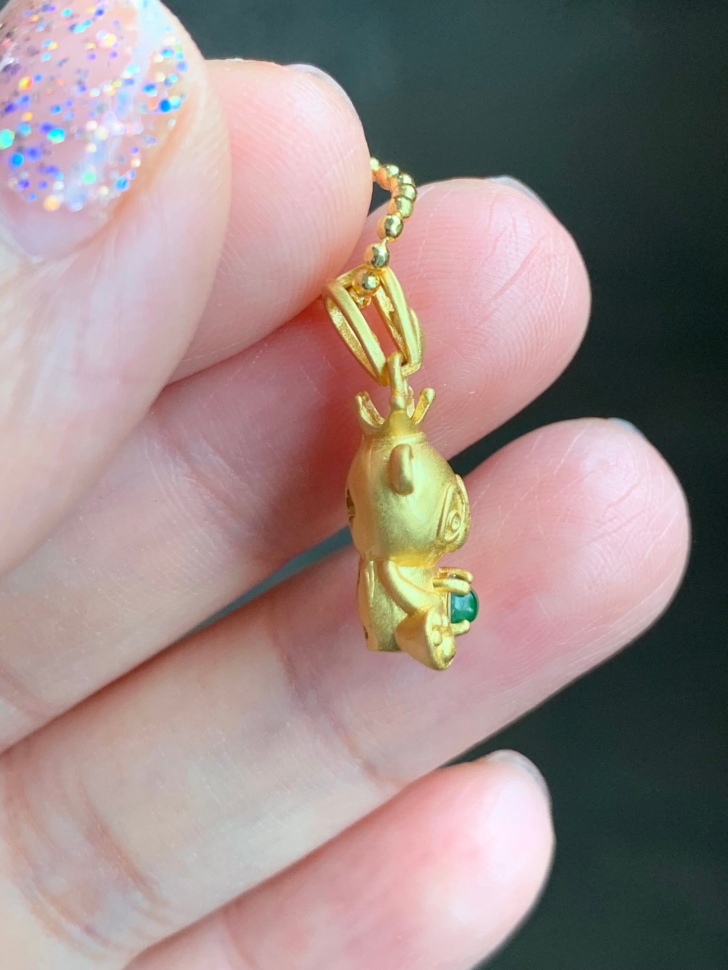 Petite Natural Guatemalan Icy Highly Translucent Green Jadeite Panda Bear Pendant Sterling Silver Yellow Gold Finish 天然高冰危绿翡翠起光小熊猫银镶吊坠