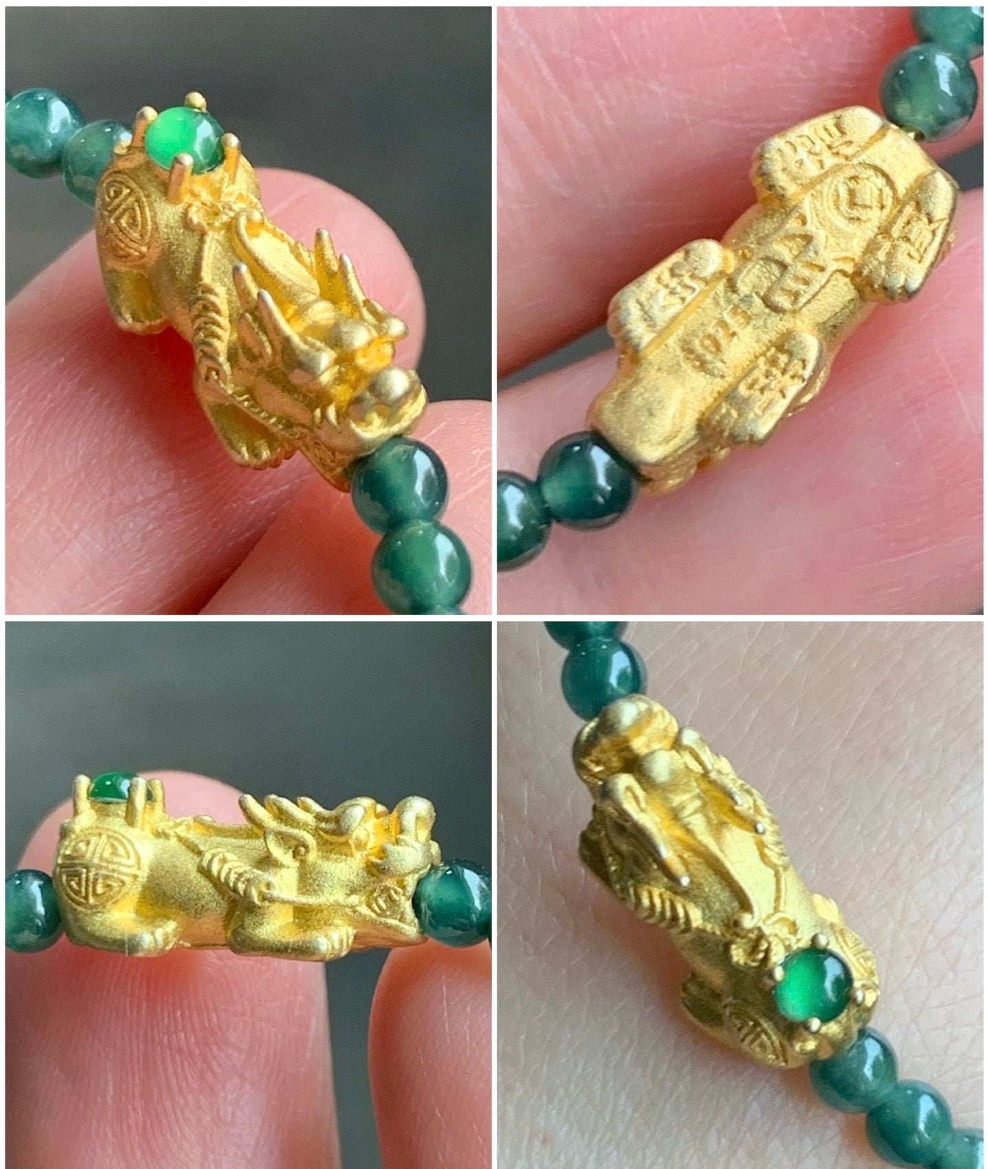 Natural Guatemalan Icy Translucent Vibrant Green Jadeite Pixiu Deep Teal Blue Beads Wire Bracelet Sterling Silver 6.5”-7.5” 天然冰危绿翡翠貔貅深蓝珠银手链