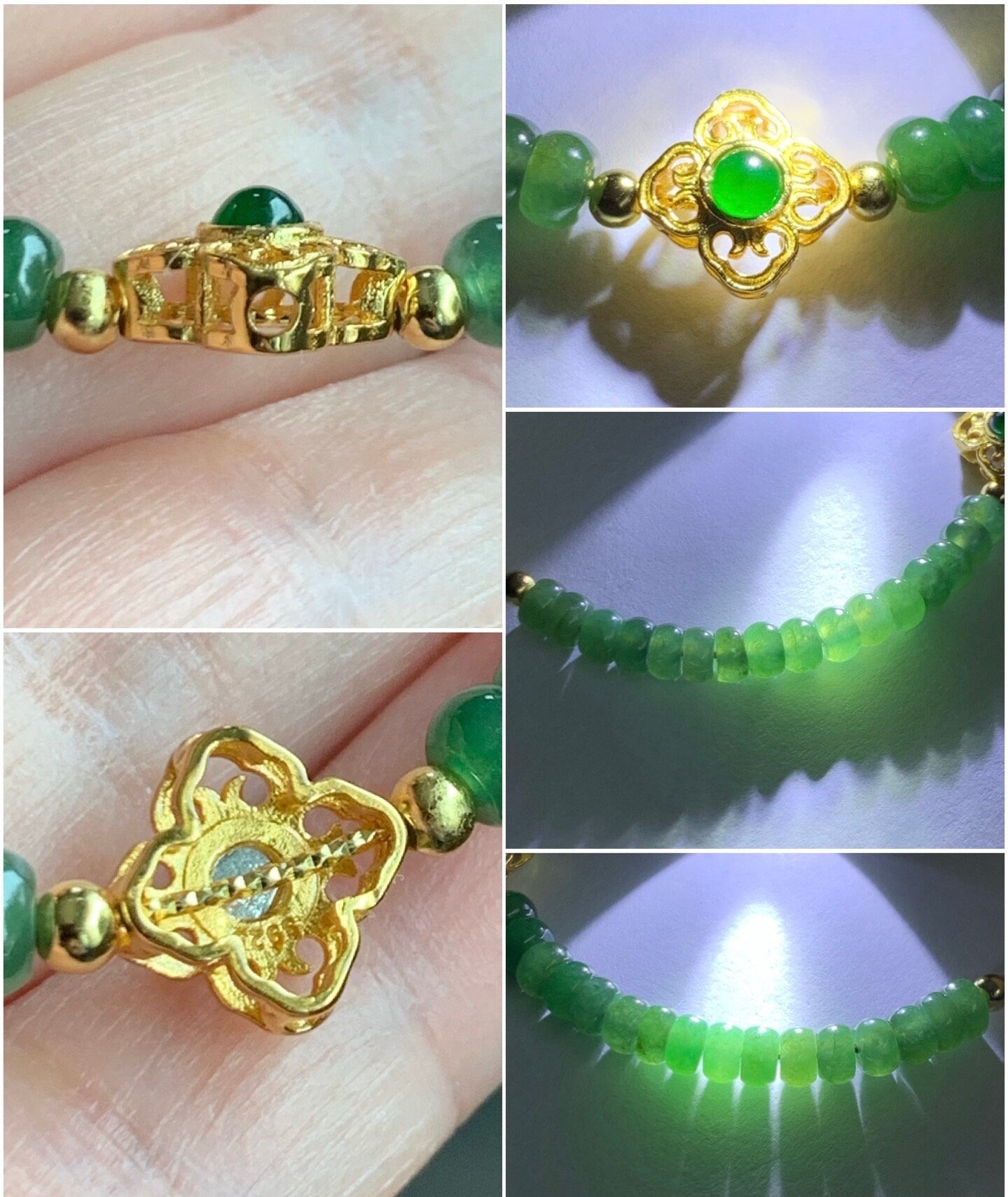 Natural Burmese Icy Green Jadeite Flat Beads Guatemalan Vibrant Green Charm Wire Bracelet Sterling Silver 6.5”-7.5” 天然缅甸冰绿翡翠算盘珠冰危绿潘多拉银手链