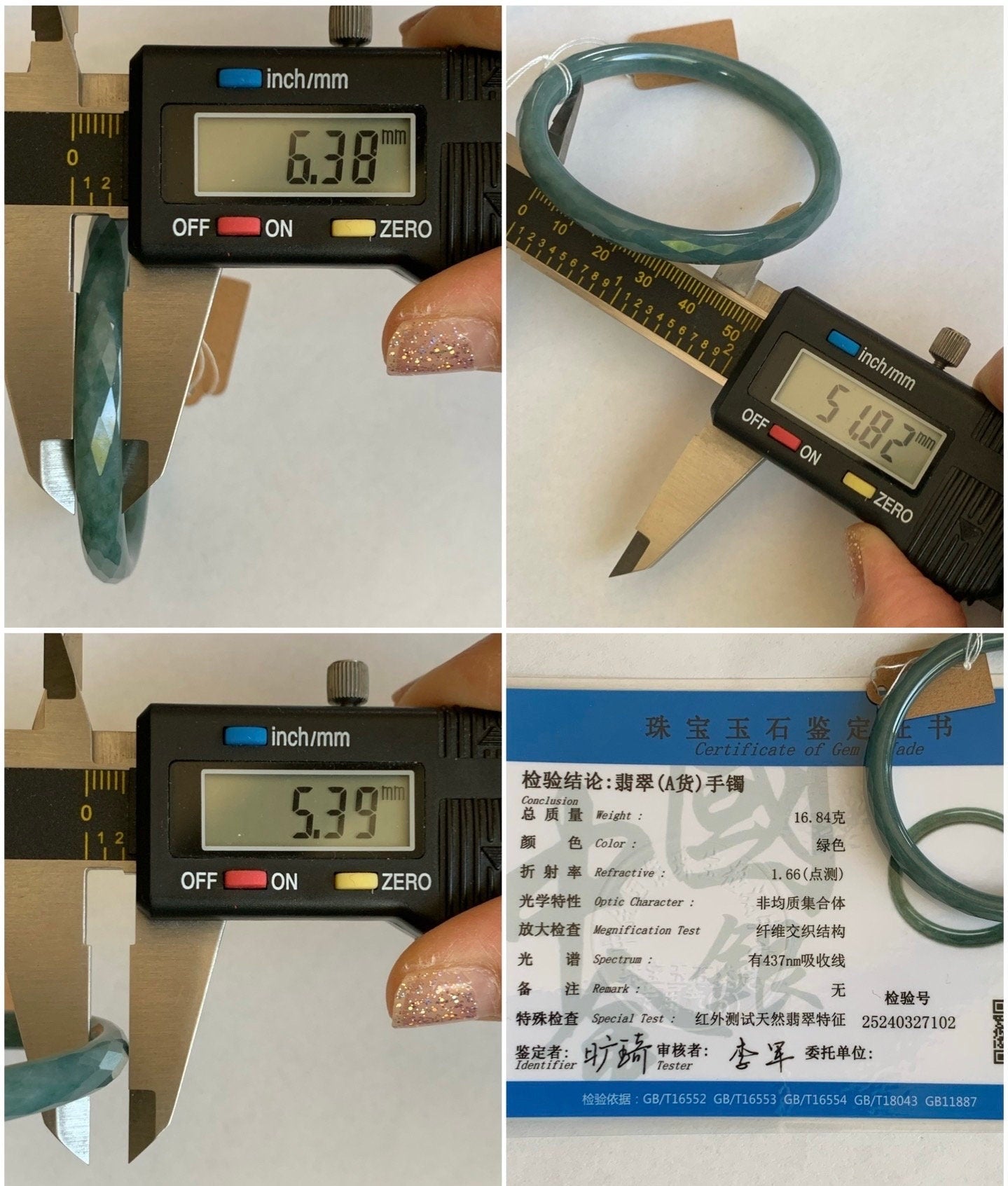 Certified Natural Guatemalan Icy Translucent Dusty Teal Blue Jadeite Diamond Faceted Bangle Bracelet 51.8mm 16.84 grams 天然冰危蓝翡翠细圆条切割面手镯 7102
