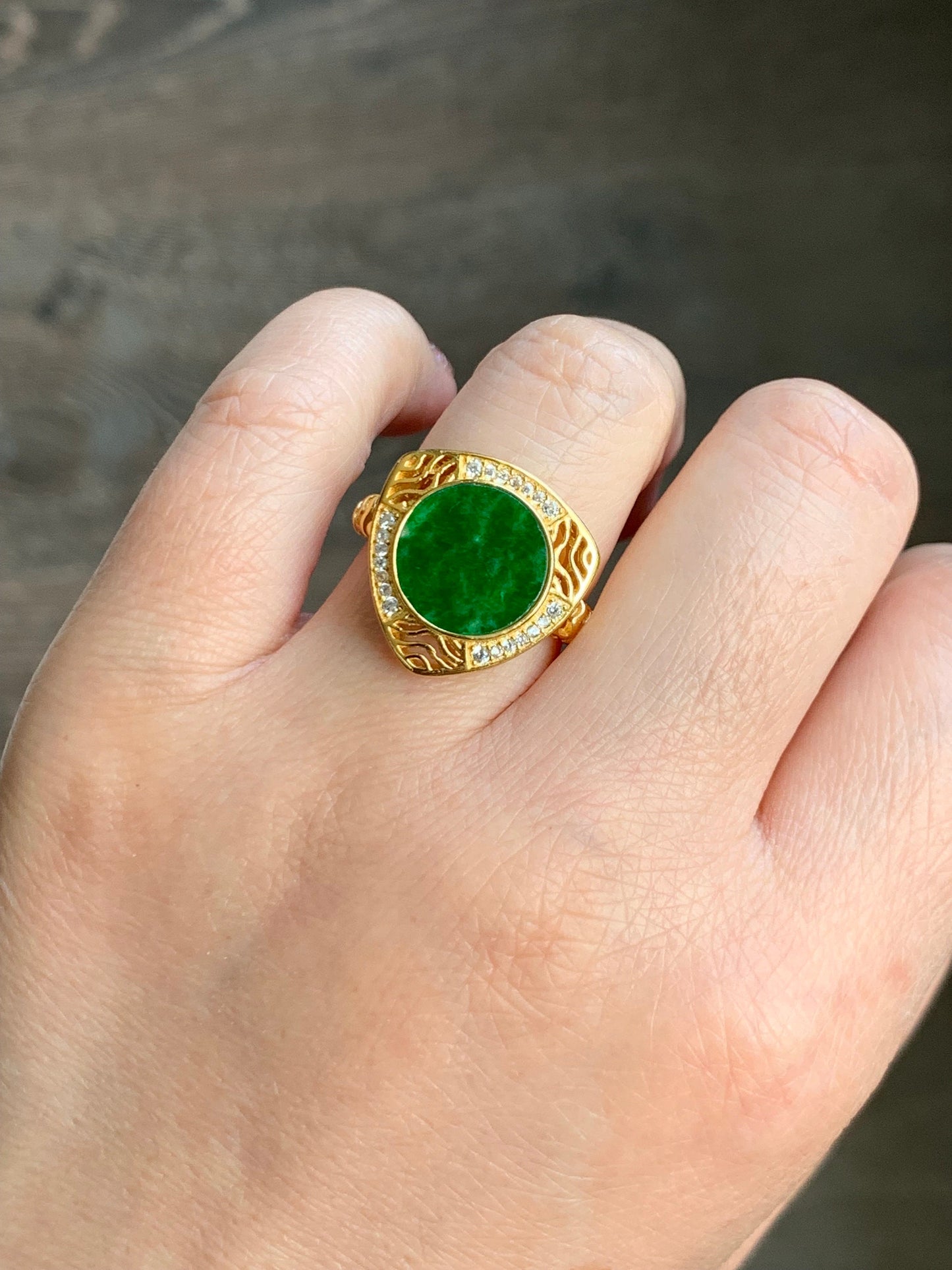 Natural Burmese Grade A Icy Translucent Vibrant Green Jadeite Triangle Ring S925 Sterling Silver Size 8 Adjustable 5g 天然缅甸阳绿花青翡翠银镶戒指 HQ150