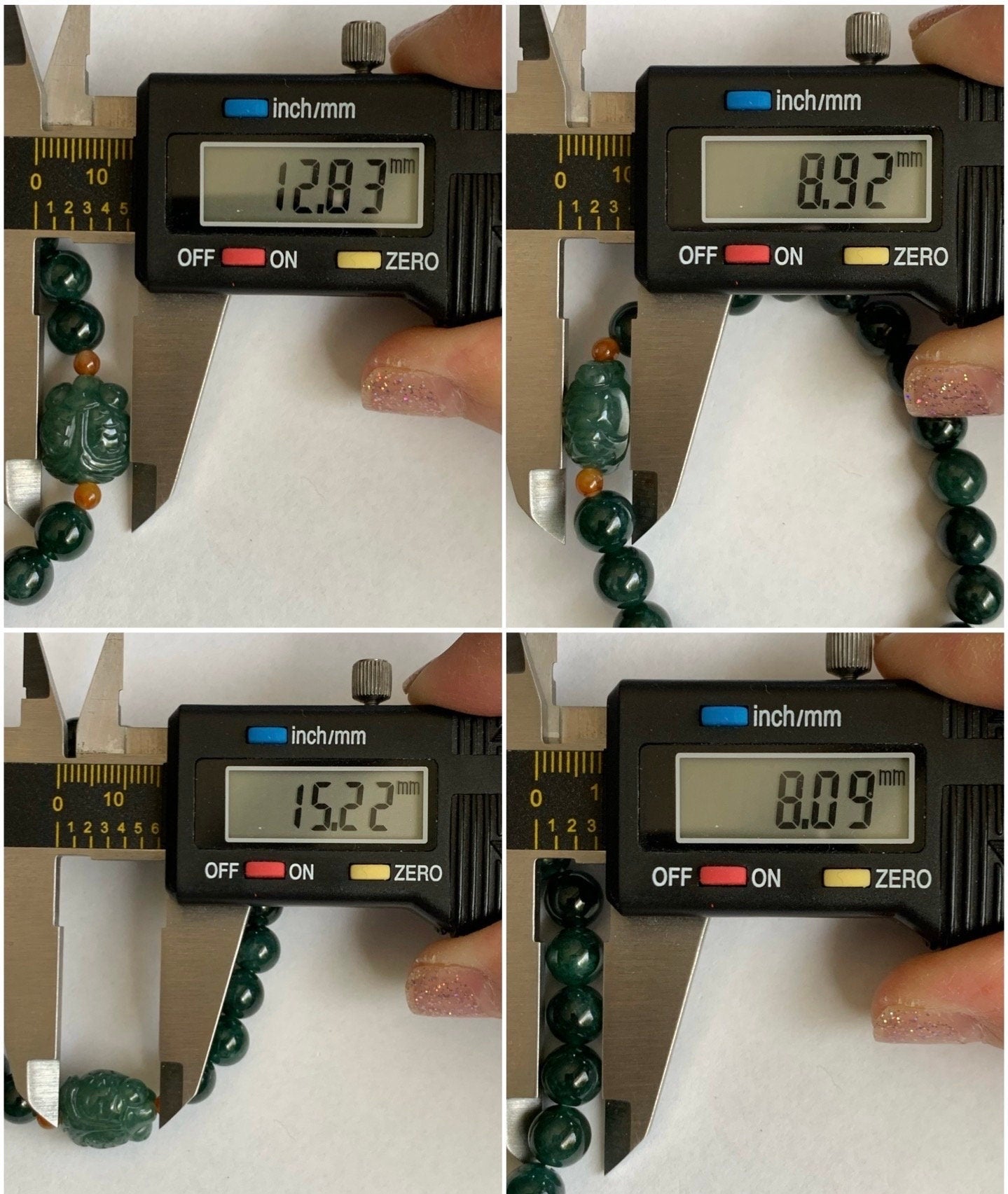 Natural Guatemalan Translucent Dark Teal Green jadeite Burmese Icy Green Marbled Jadeite Goldfish Beaded Bracelet 6.75” 天然缅甸冰飘花翡翠金鱼冰危深绿圆珠手串