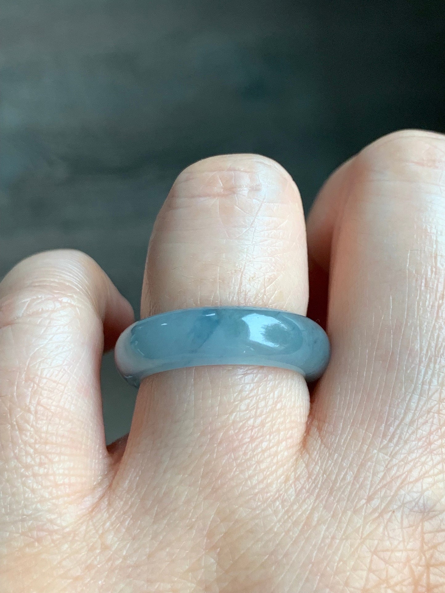 Stunning Natural Guatemalan Icy Translucent Gelatinous Light Purplish Blue Jadeite w/ Dark Blue Marbling Band Ring Sz 8 天然冰危蓝紫飘花翡翠戒圈 WPH114F