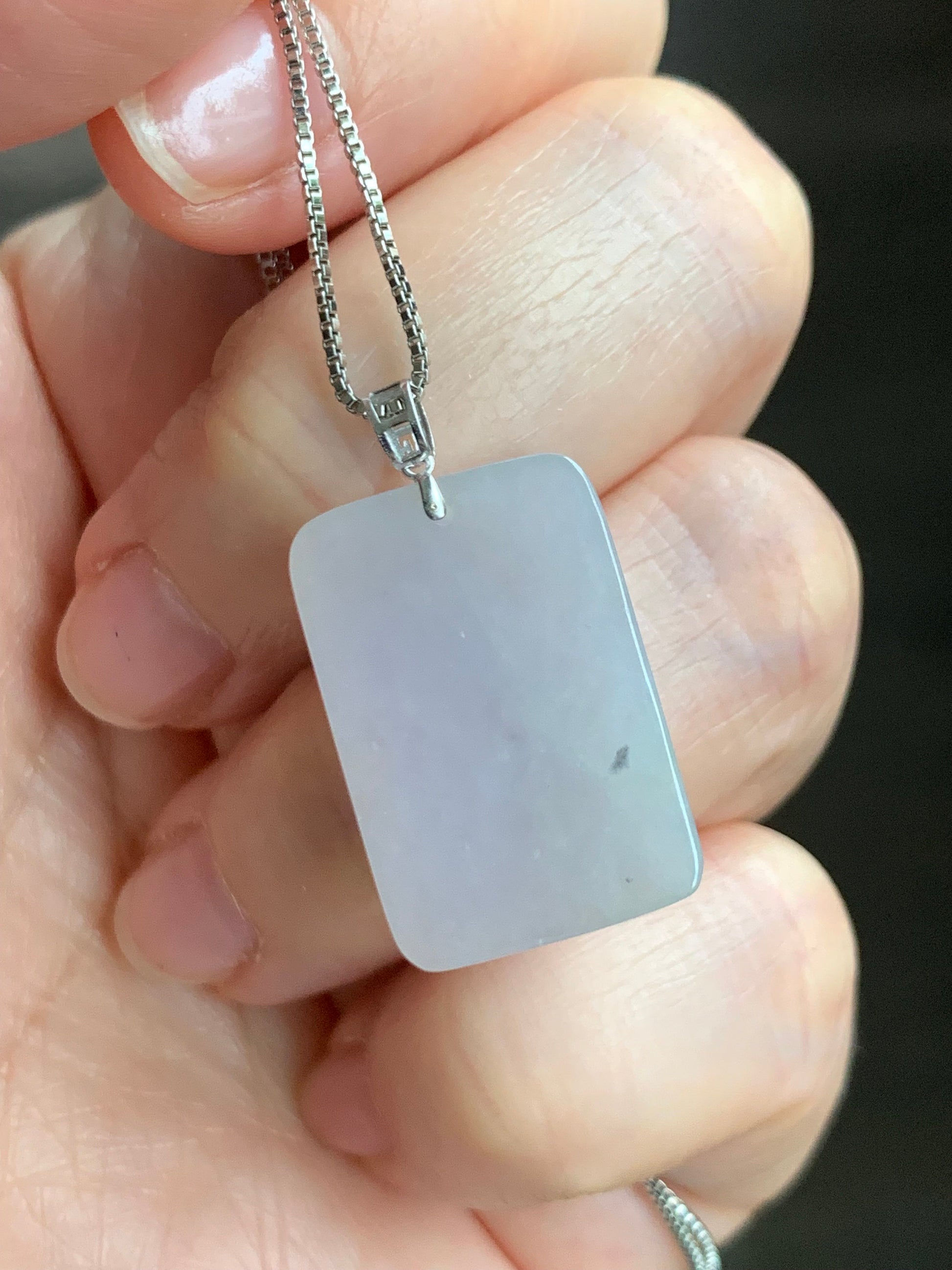 Natural Burmese Icy Translucent Light Lavender Jadeite Rectangle Pendant 18K Yellow Gold 天然缅甸老种冰藕粉翡翠方牌镶嵌吊坠