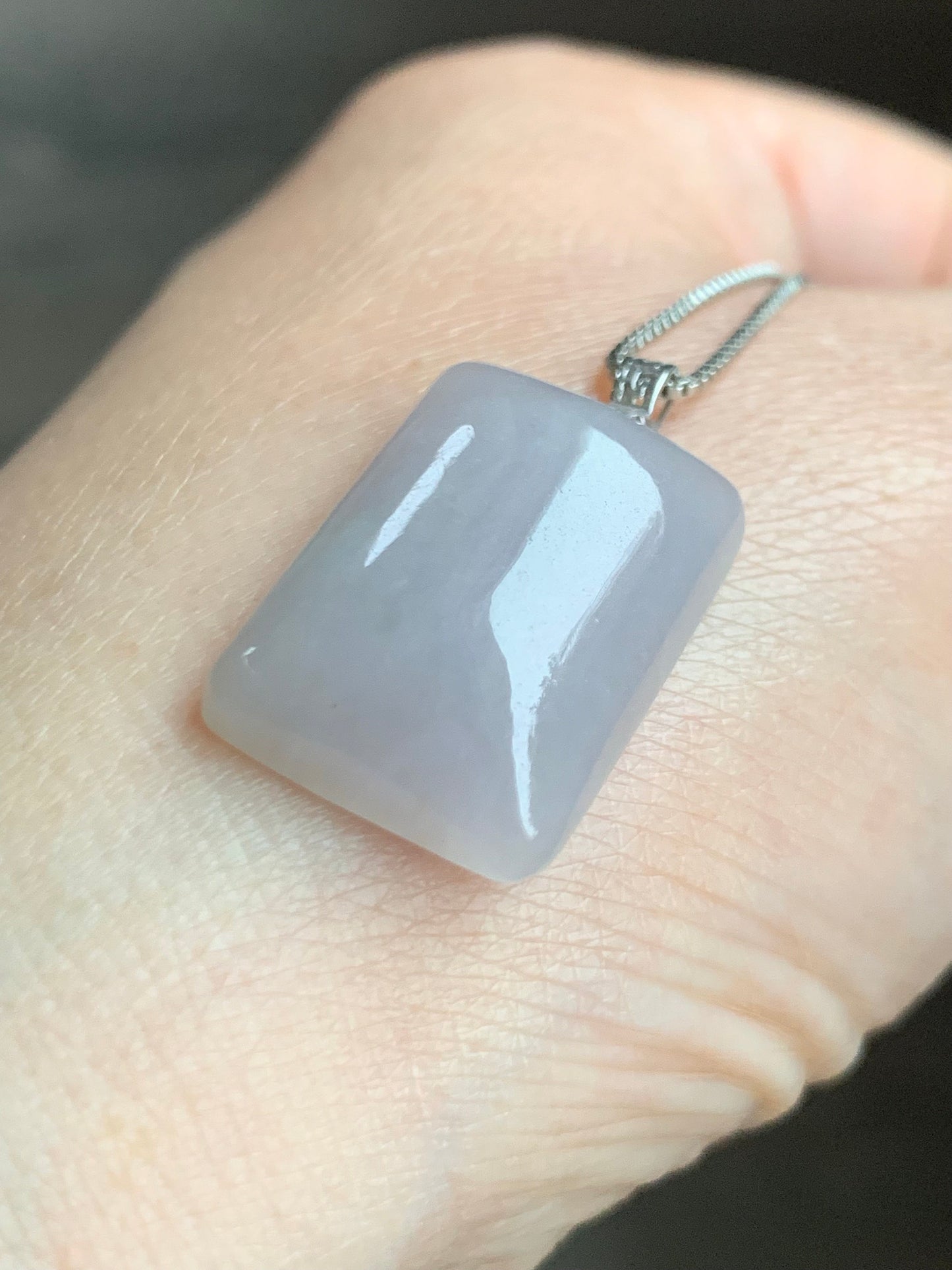 Natural Burmese Icy Translucent Light Lavender Jadeite Rectangle Pendant 18K Yellow Gold 天然缅甸老种冰藕粉翡翠方牌镶嵌吊坠