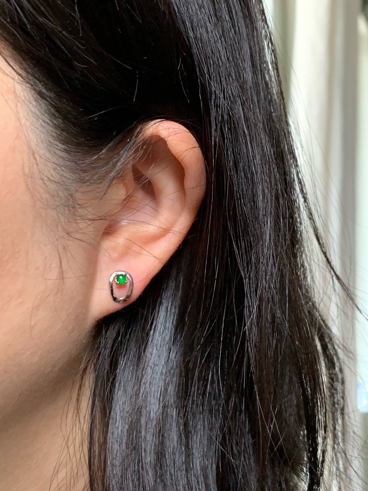 Petite Natural Guatemalan Icy Highly Translucent Vibrant Green Jadeite Stud Earrings S925 Silver Sterling 天然冰危绿翡翠银镶耳钉