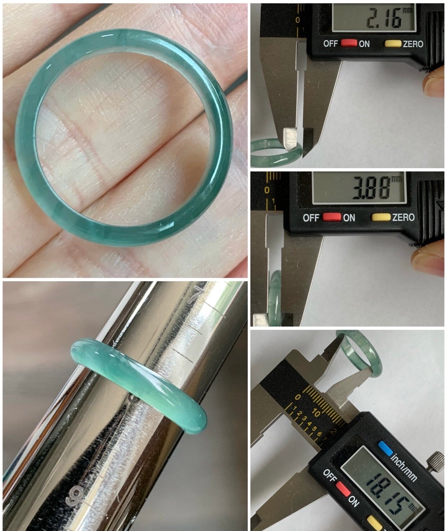 Stunning Natural Guatemalan Icy Highly Translucent Gelatinous Light Teal Green Jadeite Band Ring Size 8 天然冰危淡绿翡翠戒圈 WLJ516B