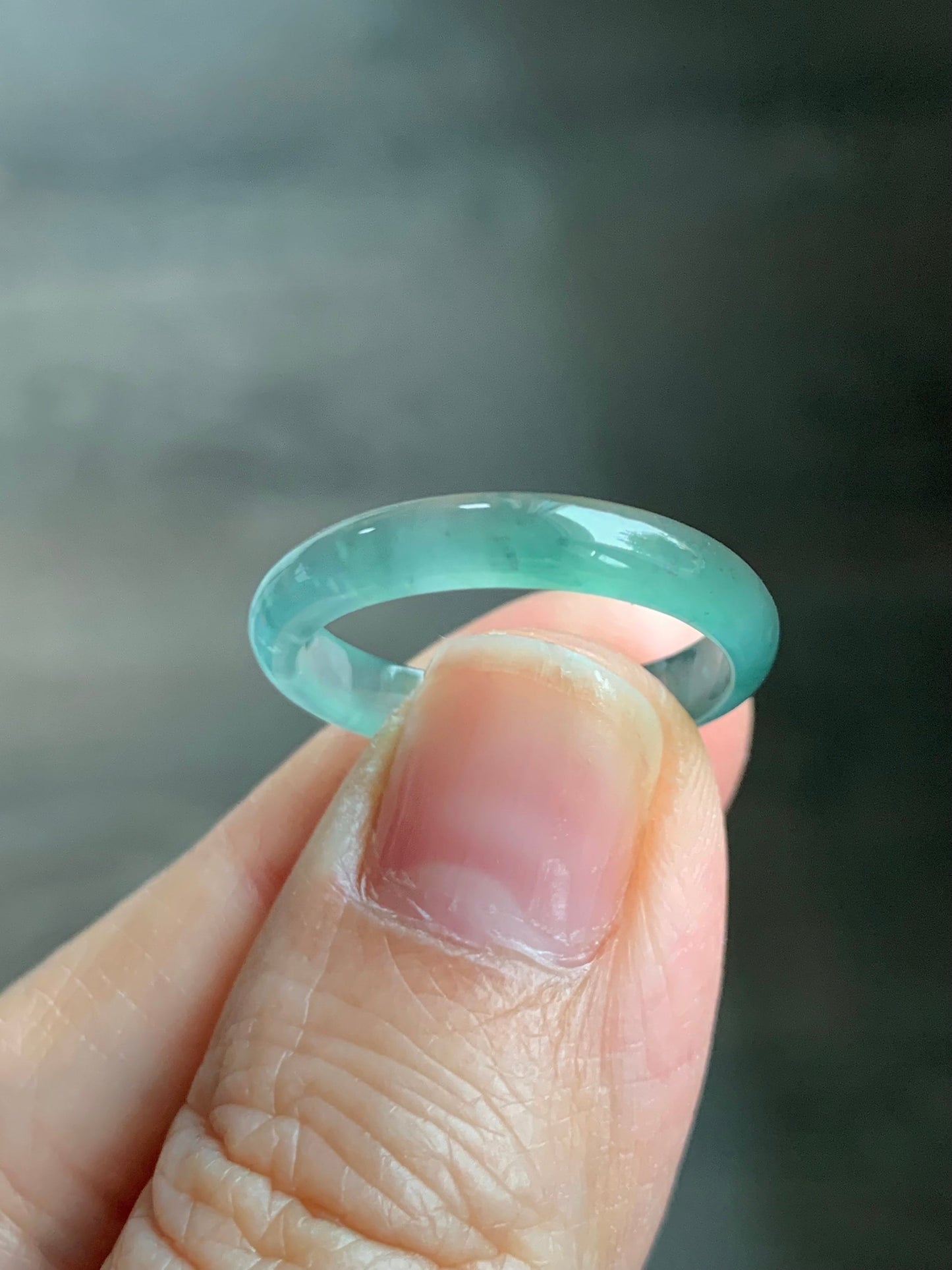 Stunning Natural Guatemalan Icy Highly Translucent Gelatinous Light Teal Green Jadeite Band Ring Size 8 天然冰危淡绿翡翠戒圈 WLJ516B