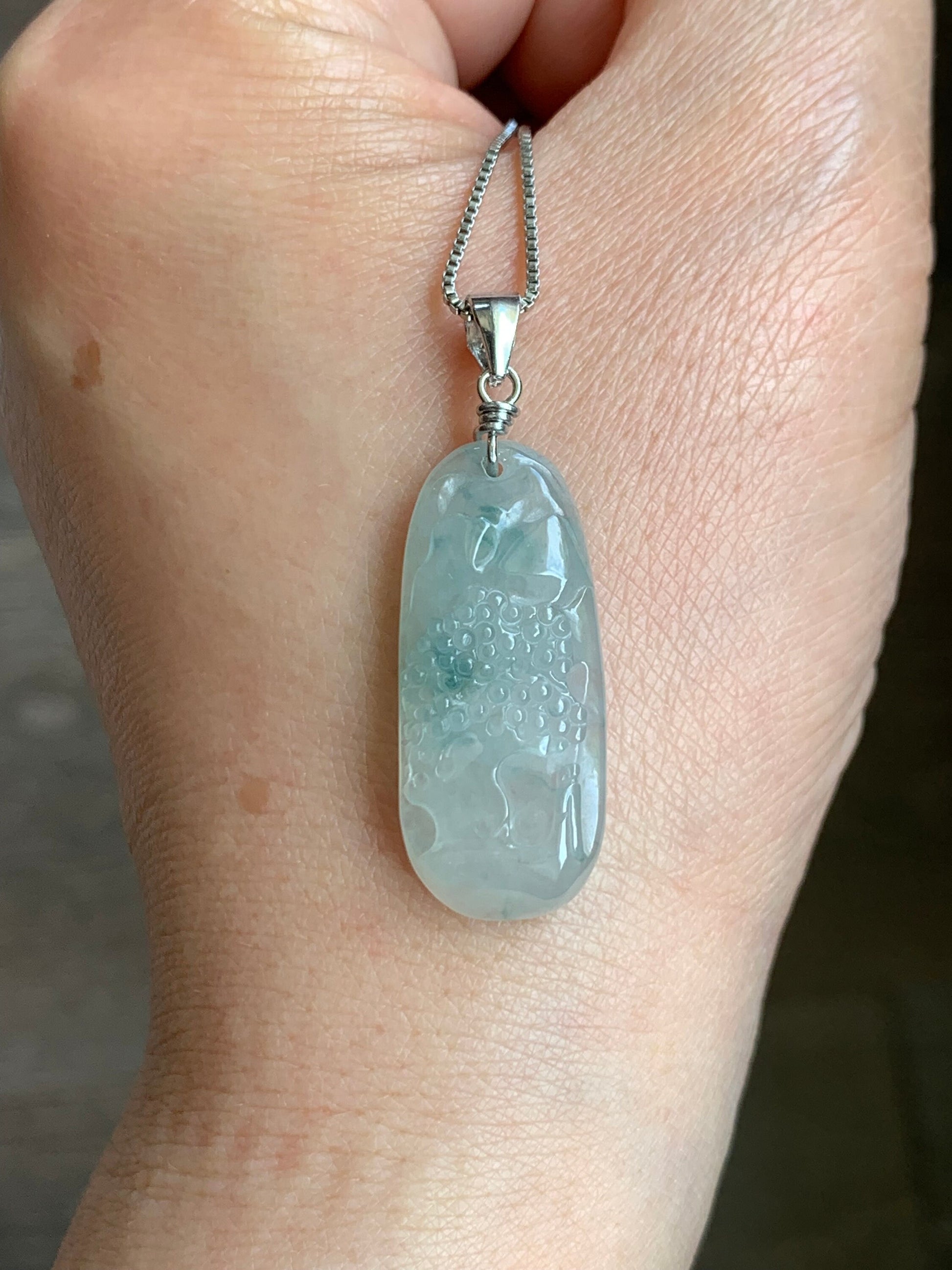 Natural Burmese Icy Translucent Gelatinous Slight Green Marbled Jadeite Shan Shui Pai Landscape Pendant Sterling Silver 5g 天然缅甸冰胶飘花翡翠山水牌吊坠
