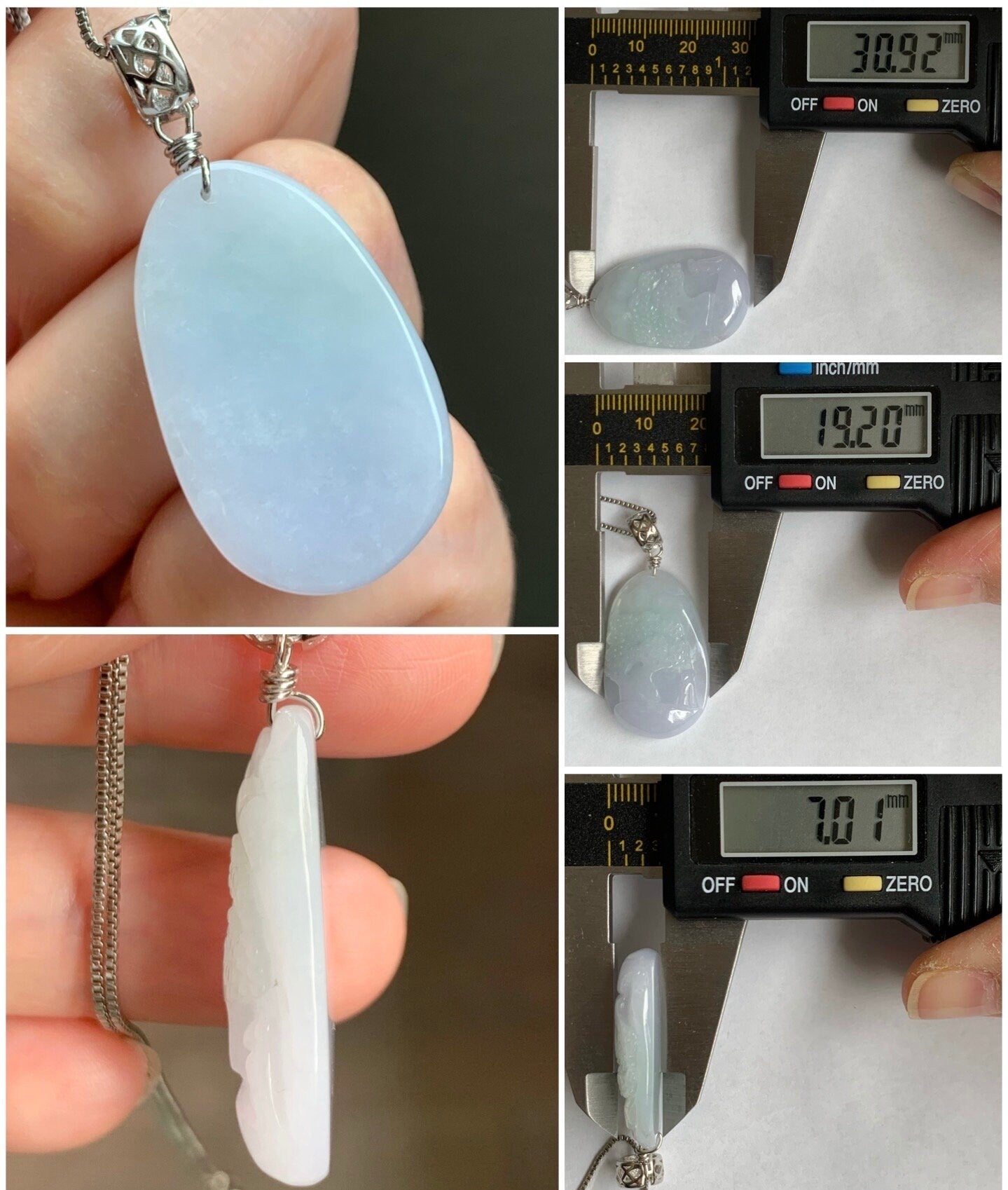 Natural Burmese Icy Translucent Gelatinous Spring Colored Jadeite Shan Shui Pai Landscape Pendant Sterling Silver 8g 天然缅甸冰胶淡春彩翡翠山水牌吊坠