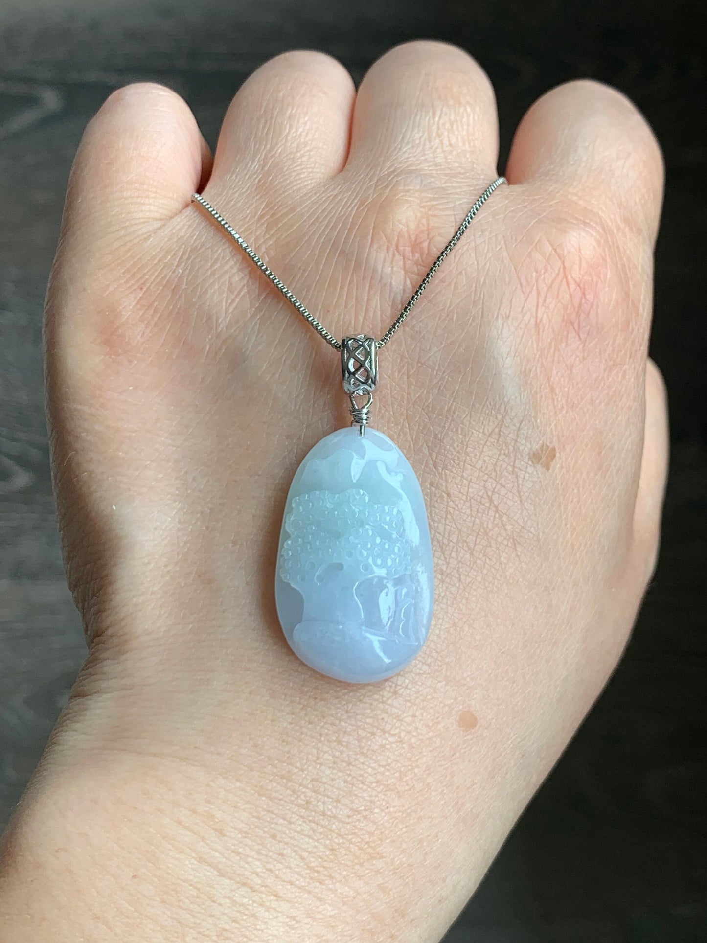 Natural Burmese Icy Translucent Gelatinous Spring Colored Jadeite Shan Shui Pai Landscape Pendant Sterling Silver 8g 天然缅甸冰胶淡春彩翡翠山水牌吊坠