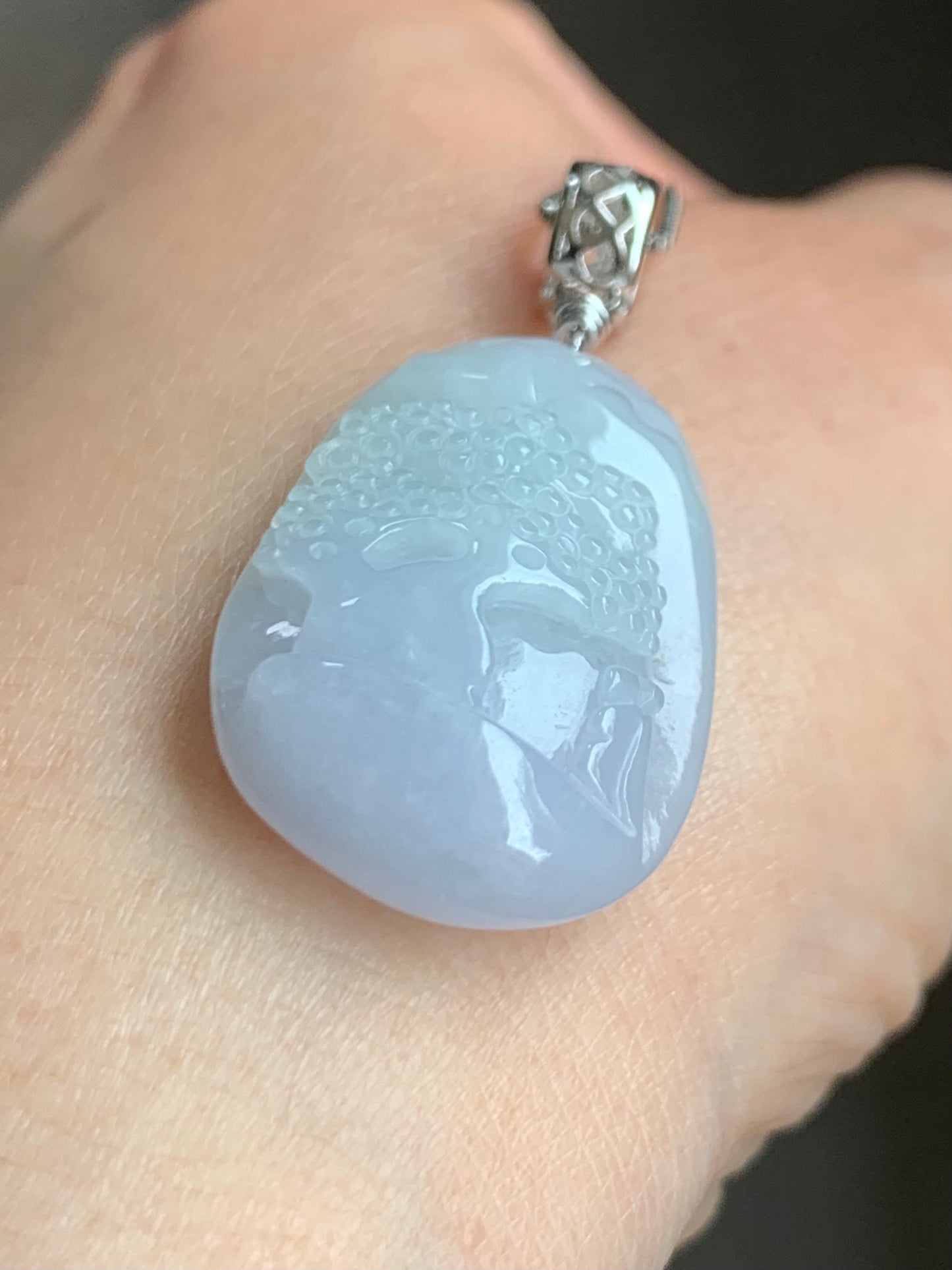 Natural Burmese Icy Translucent Gelatinous Spring Colored Jadeite Shan Shui Pai Landscape Pendant Sterling Silver 8g 天然缅甸冰胶淡春彩翡翠山水牌吊坠