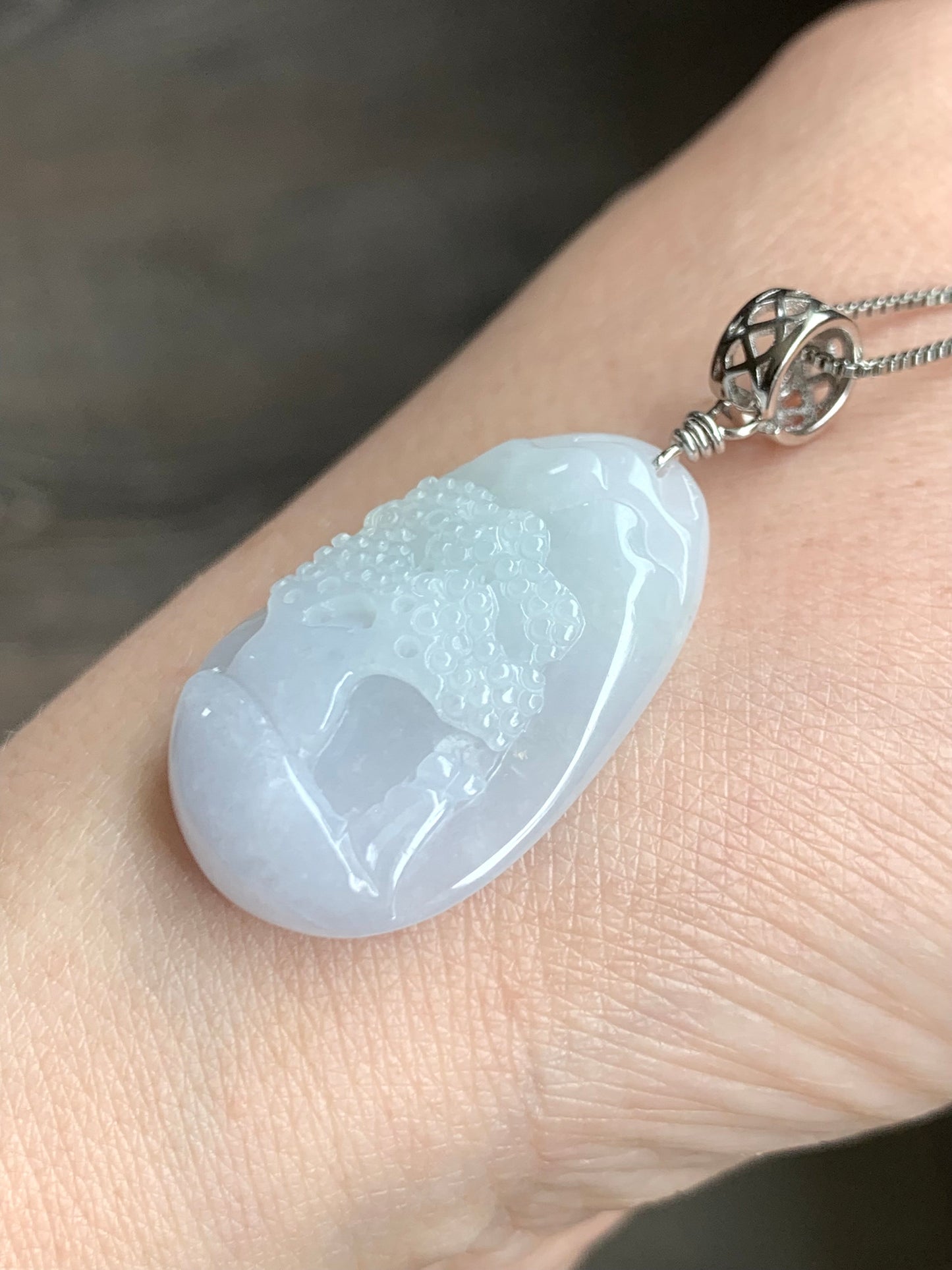 Natural Burmese Icy Translucent Gelatinous Spring Colored Jadeite Shan Shui Pai Landscape Pendant Sterling Silver 8g 天然缅甸冰胶淡春彩翡翠山水牌吊坠