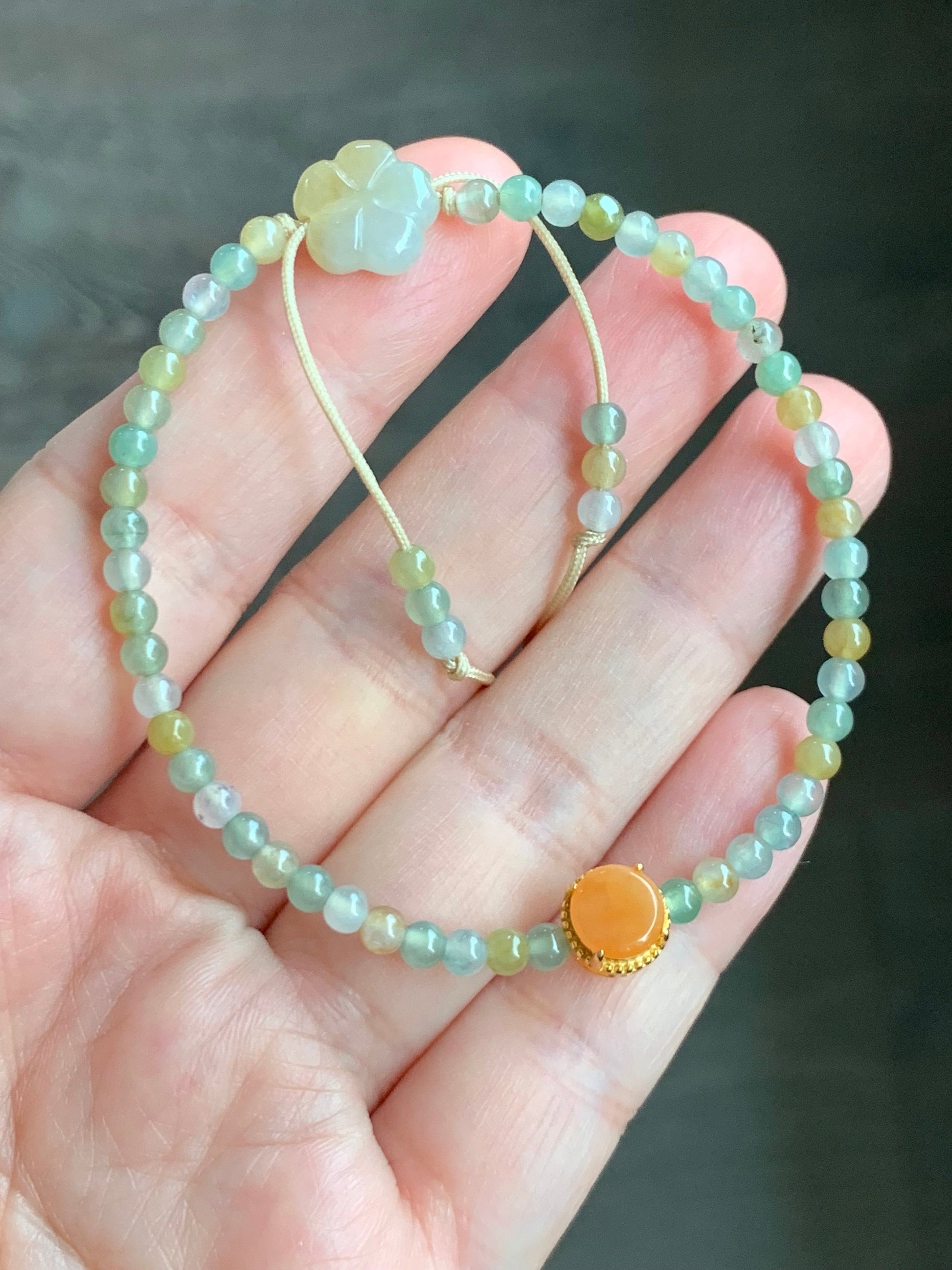 Petite Natural Grade A Icy Highly Translucent Multicolored Jade Jadeite Beads Sterling Silver Charm Beaded Bracelet 7” 5g 天然冰多宝翡翠小珠潘多拉珠手串