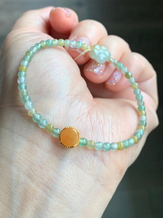 Petite Natural Grade A Icy Highly Translucent Multicolored Jade Jadeite Beads Sterling Silver Charm Beaded Bracelet 7” 5g 天然冰多宝翡翠小珠潘多拉珠手串