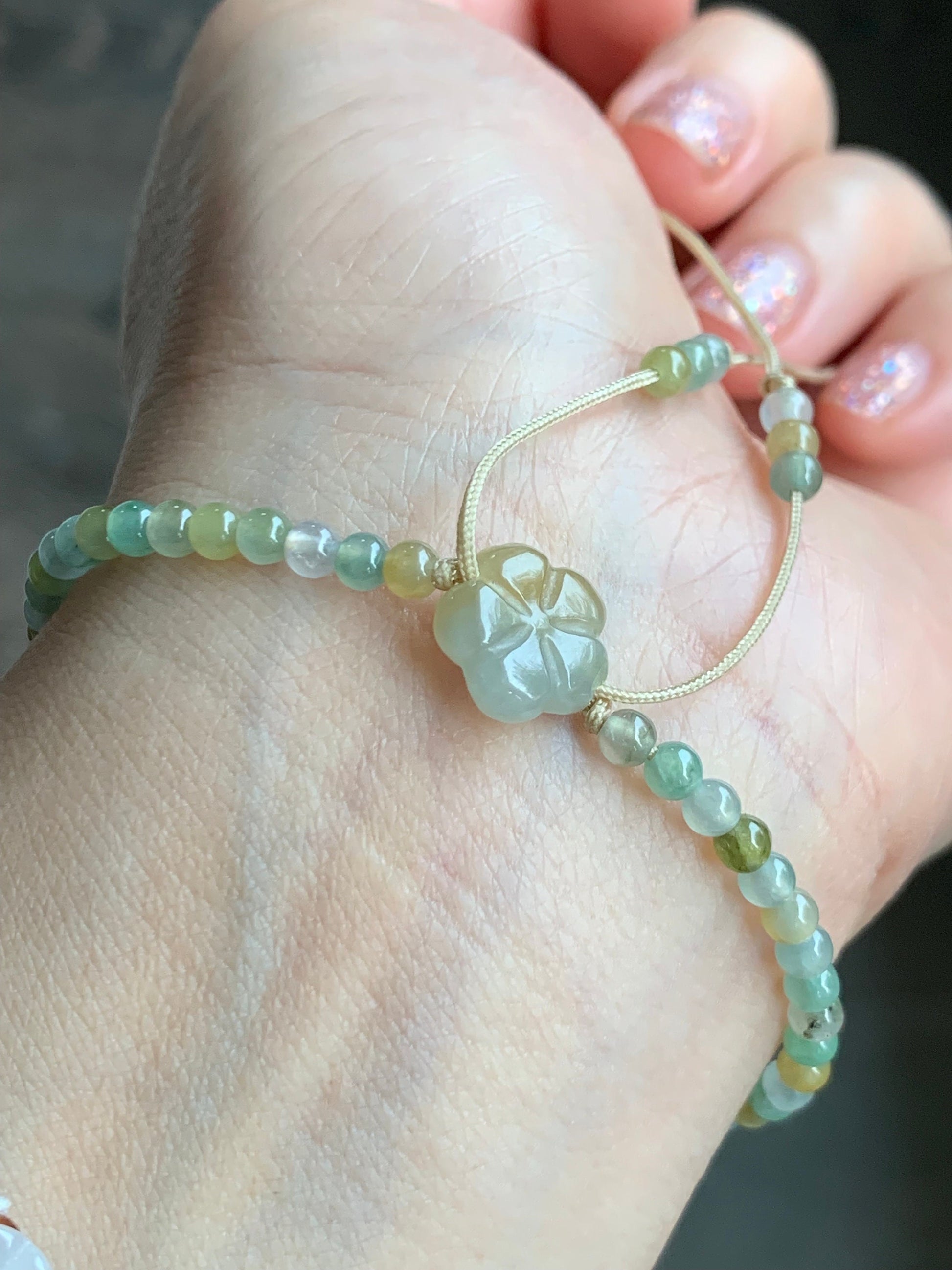 Petite Natural Grade A Icy Highly Translucent Multicolored Jade Jadeite Beads Sterling Silver Charm Beaded Bracelet 7” 5g 天然冰多宝翡翠小珠潘多拉珠手串
