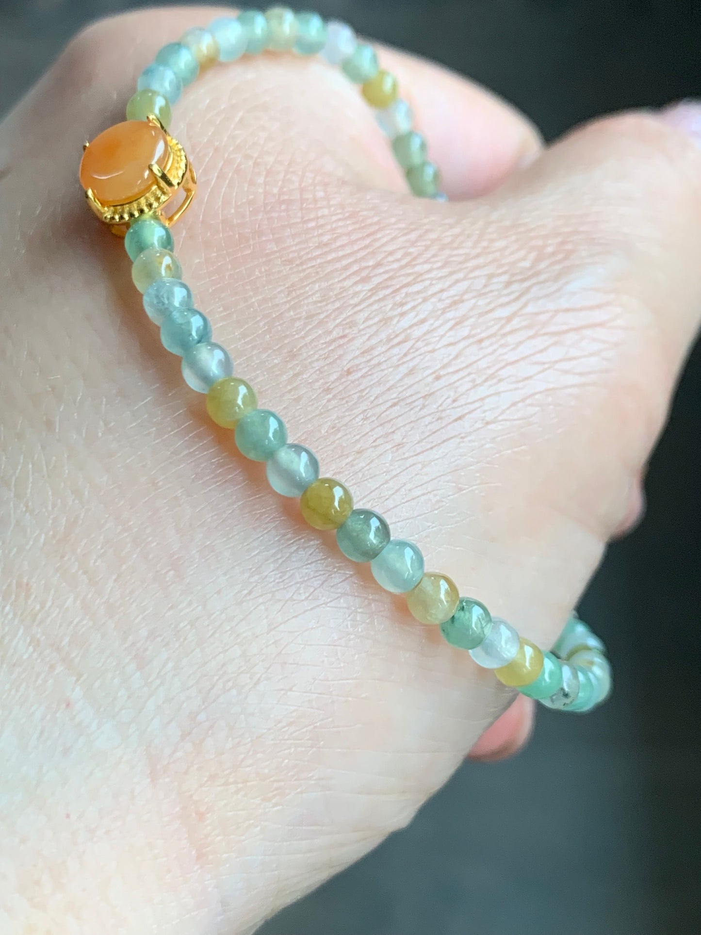 Petite Natural Grade A Icy Highly Translucent Multicolored Jade Jadeite Beads Sterling Silver Charm Beaded Bracelet 7” 5g 天然冰多宝翡翠小珠潘多拉珠手串