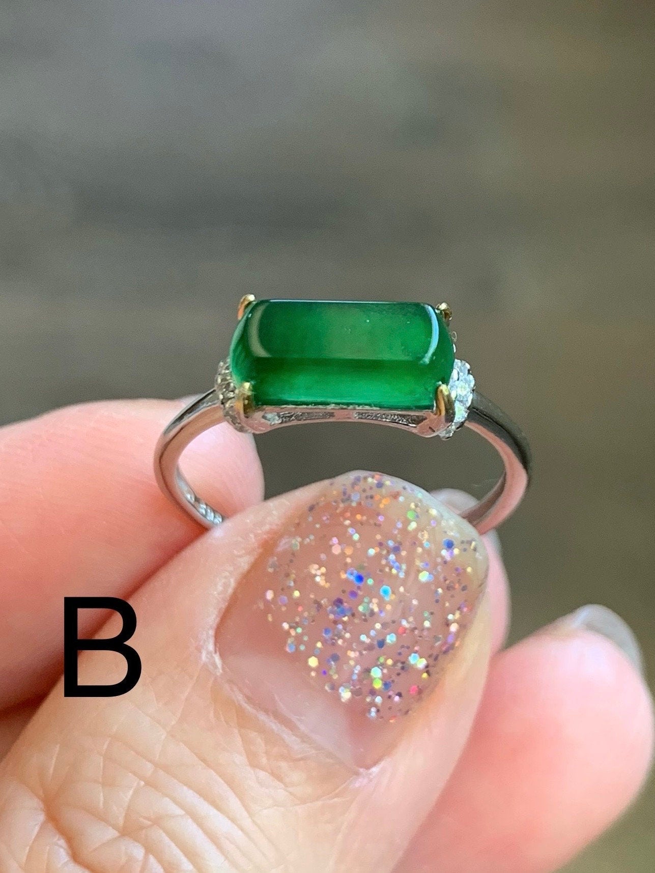 Natural Guatemalan Highly Translucent Icy Green Jadeite Saddle Ring S925 Silver Size Adjustable 天然老种冰绿危地马拉翡翠马鞍银镶戒指 MAX80N