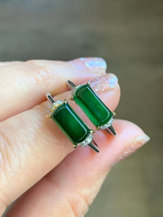 Natural Guatemalan Highly Translucent Icy Green Jadeite Saddle Ring S925 Silver Size Adjustable 天然老种冰绿危地马拉翡翠马鞍银镶戒指 MAX80N