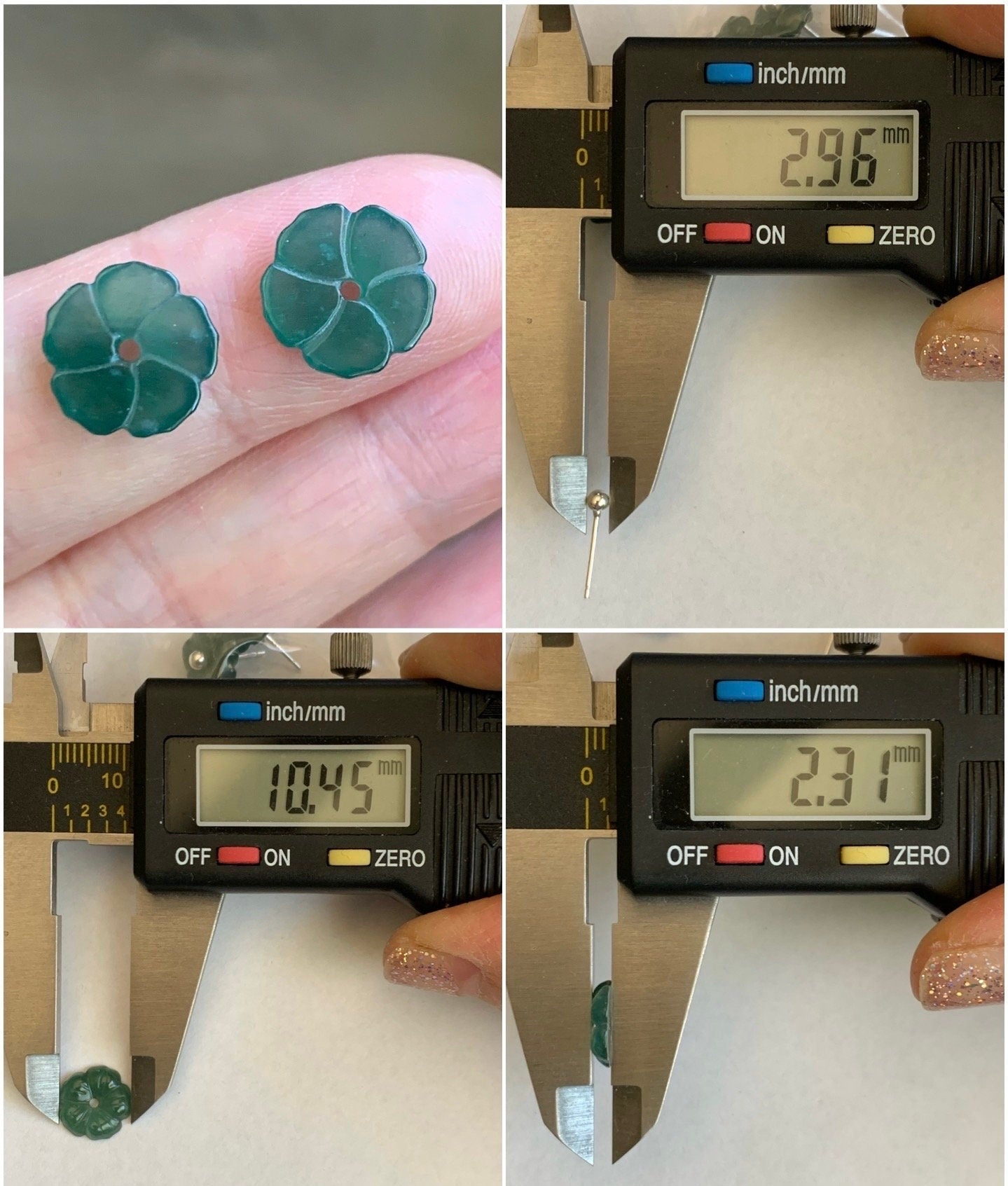 Natural Guatemalan Icy Translucent Gelatinous Deep Teal Green Jadeite Hibiscus Flower Stud Earrings Sterling Silver 天然冰危湖水绿翡翠朱槿花银耳钉 A