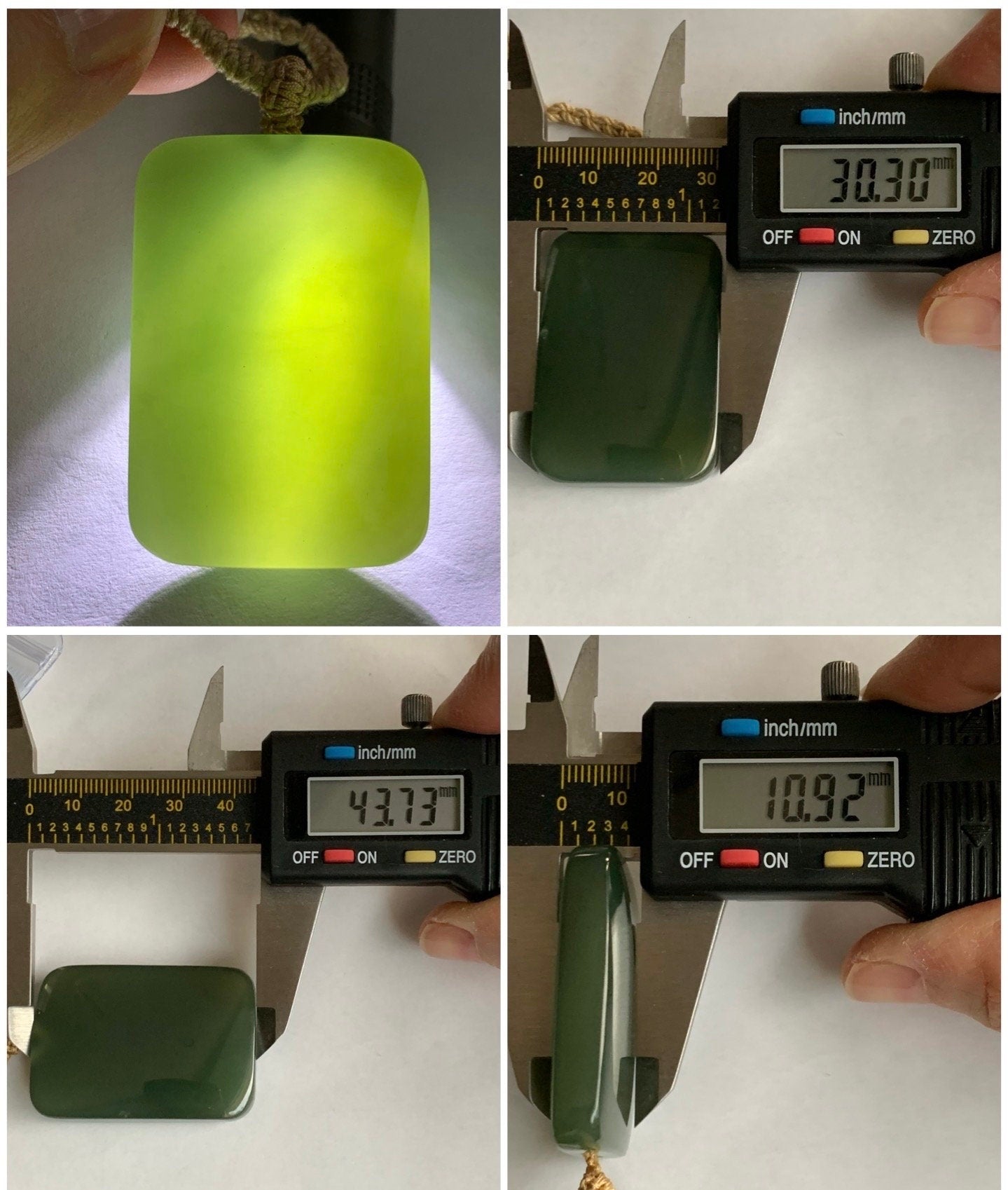 Natural Nephrite Hetian Jade Rectangle Wu Shi Pai Pendant Rope Necklace Icy Translucent Dark Tea Green Adjustable 24" 38g 天然和田玉无事牌项链 L