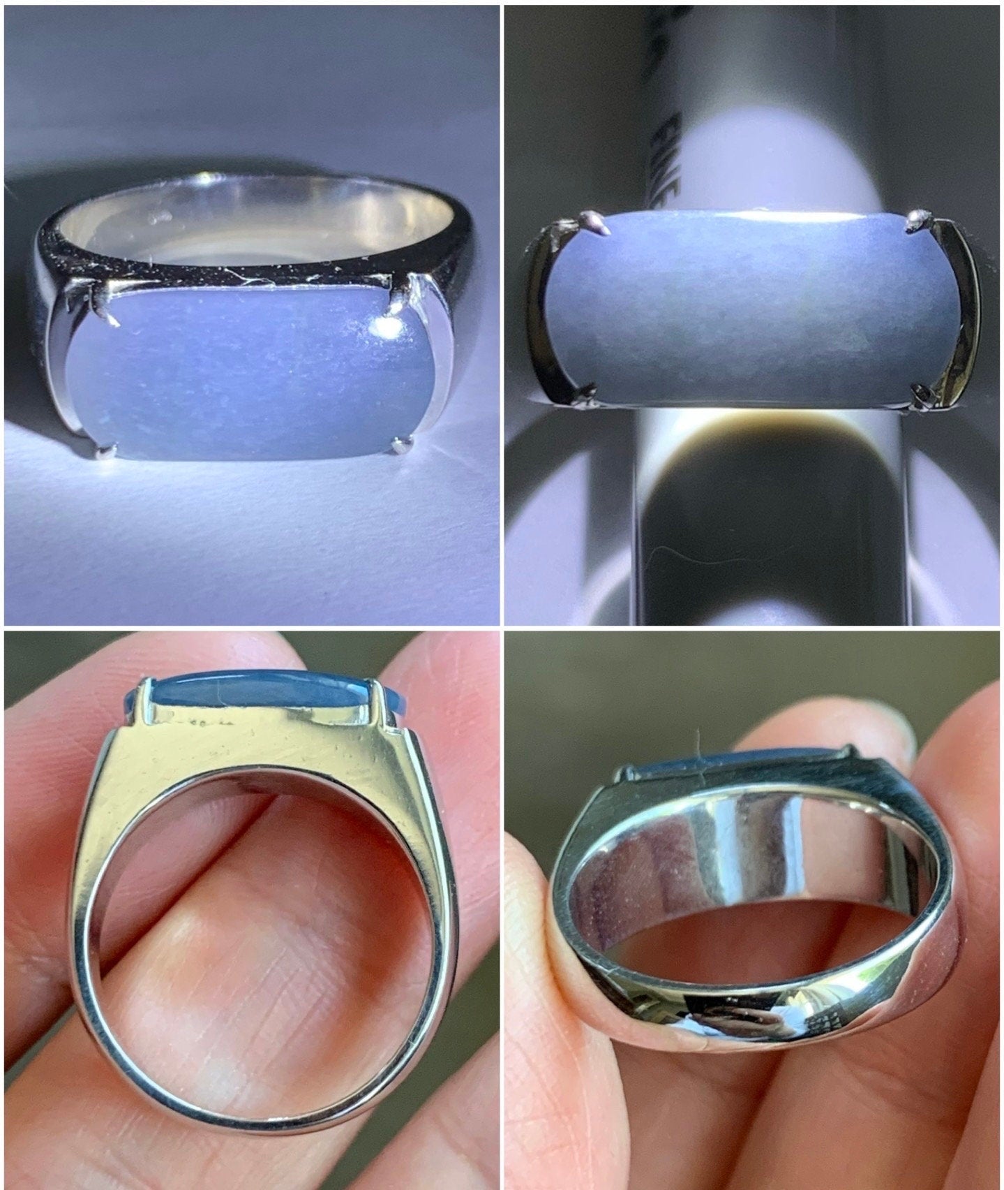 Certified Natural Guatemalan Intense Purplish Blue Jadeite Saddle Band Ring Size 8 Sterling Silver 9.13g 天然冰危浓蓝紫翡翠马鞍订制银镶戒指 1463