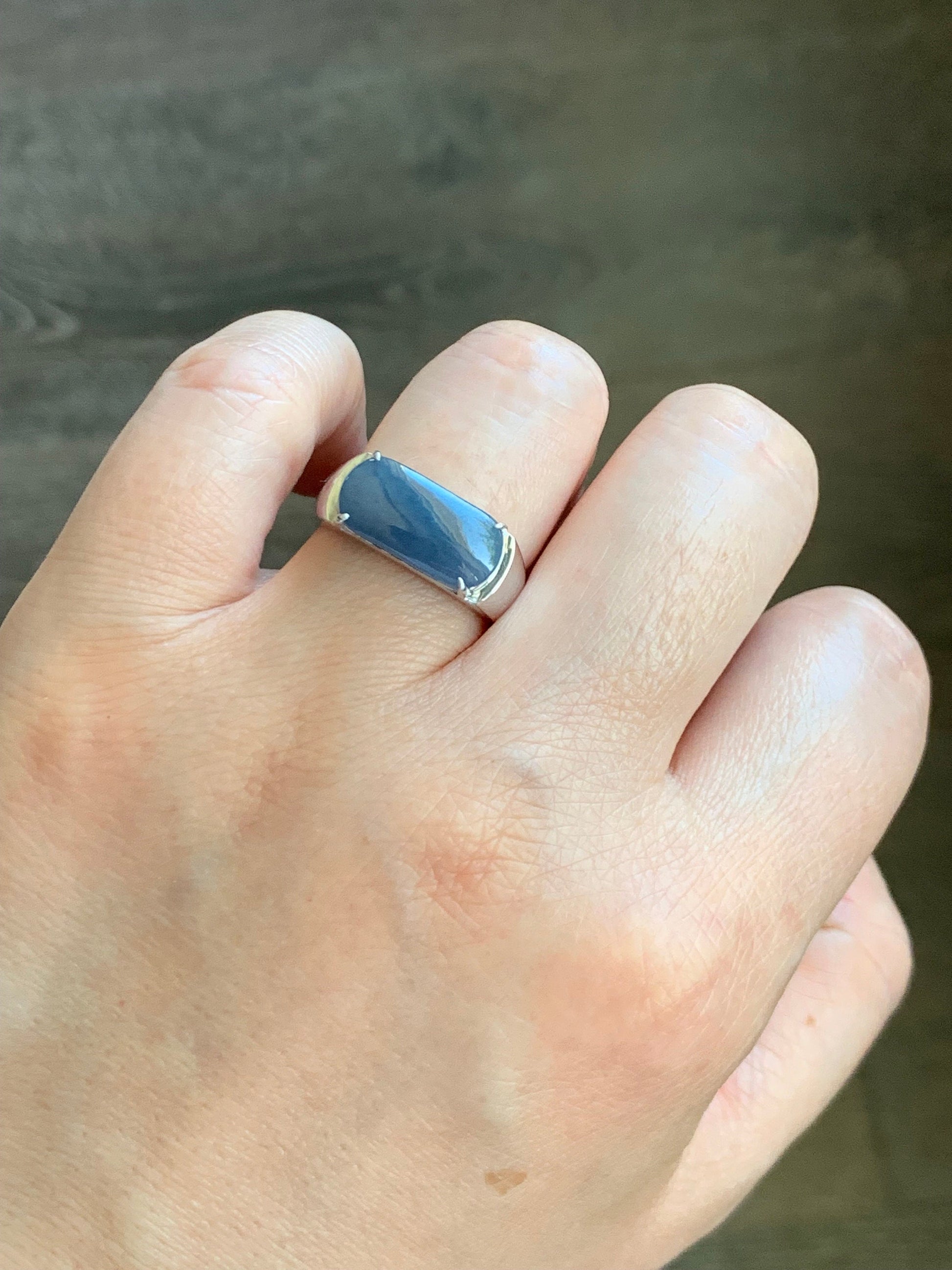 Certified Natural Guatemalan Intense Purplish Blue Jadeite Saddle Band Ring Size 8 Sterling Silver 9.13g 天然冰危浓蓝紫翡翠马鞍订制银镶戒指 1463