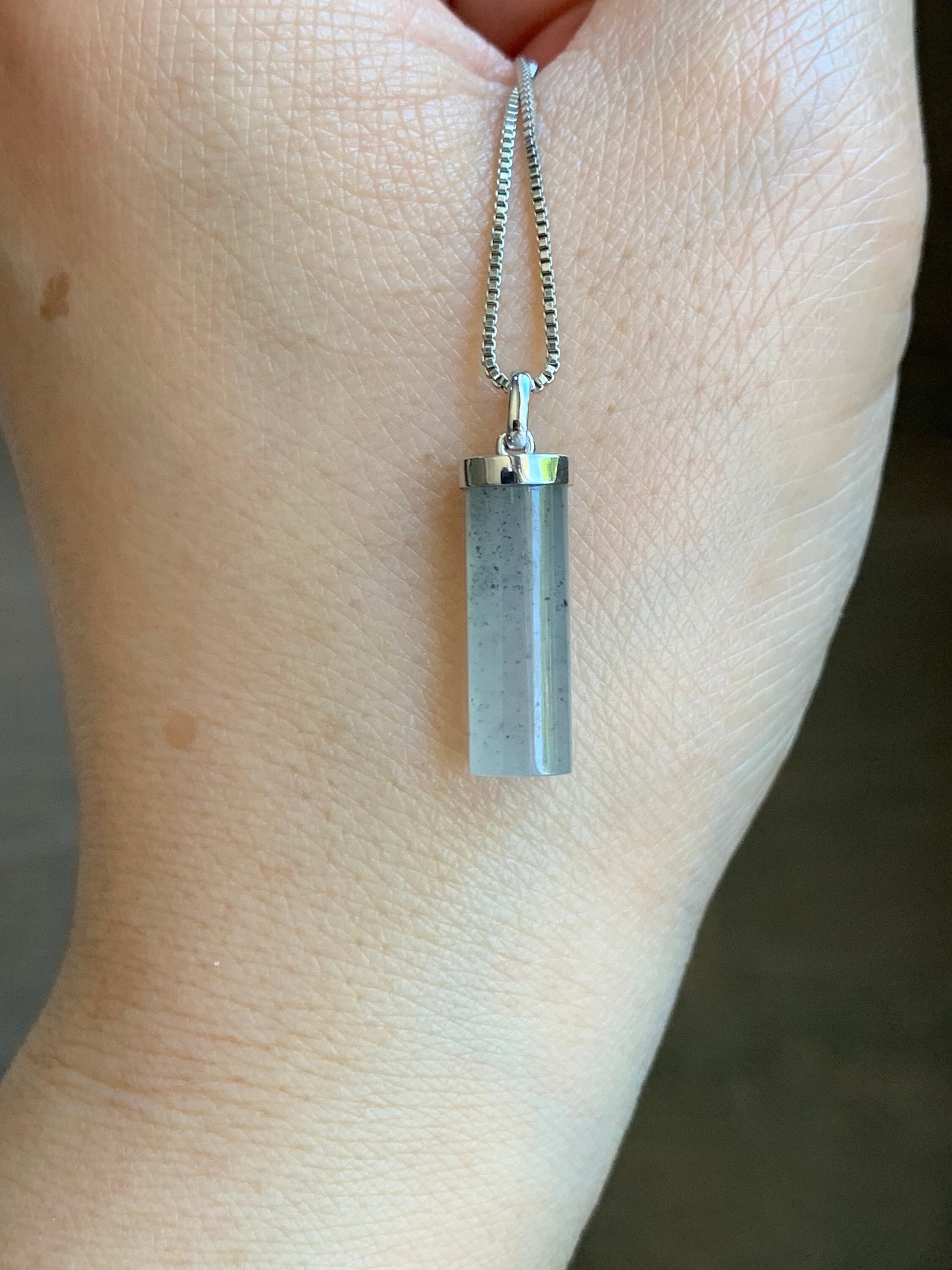 Certified Natural Burmese Icy Translucent Gelatinous Light Wuji Jadeite Cylinder Pendant 18K White Gold Bail 2.41g 天然缅甸冰乌鸡翡翠椭圆圆柱镶嵌吊坠 7036